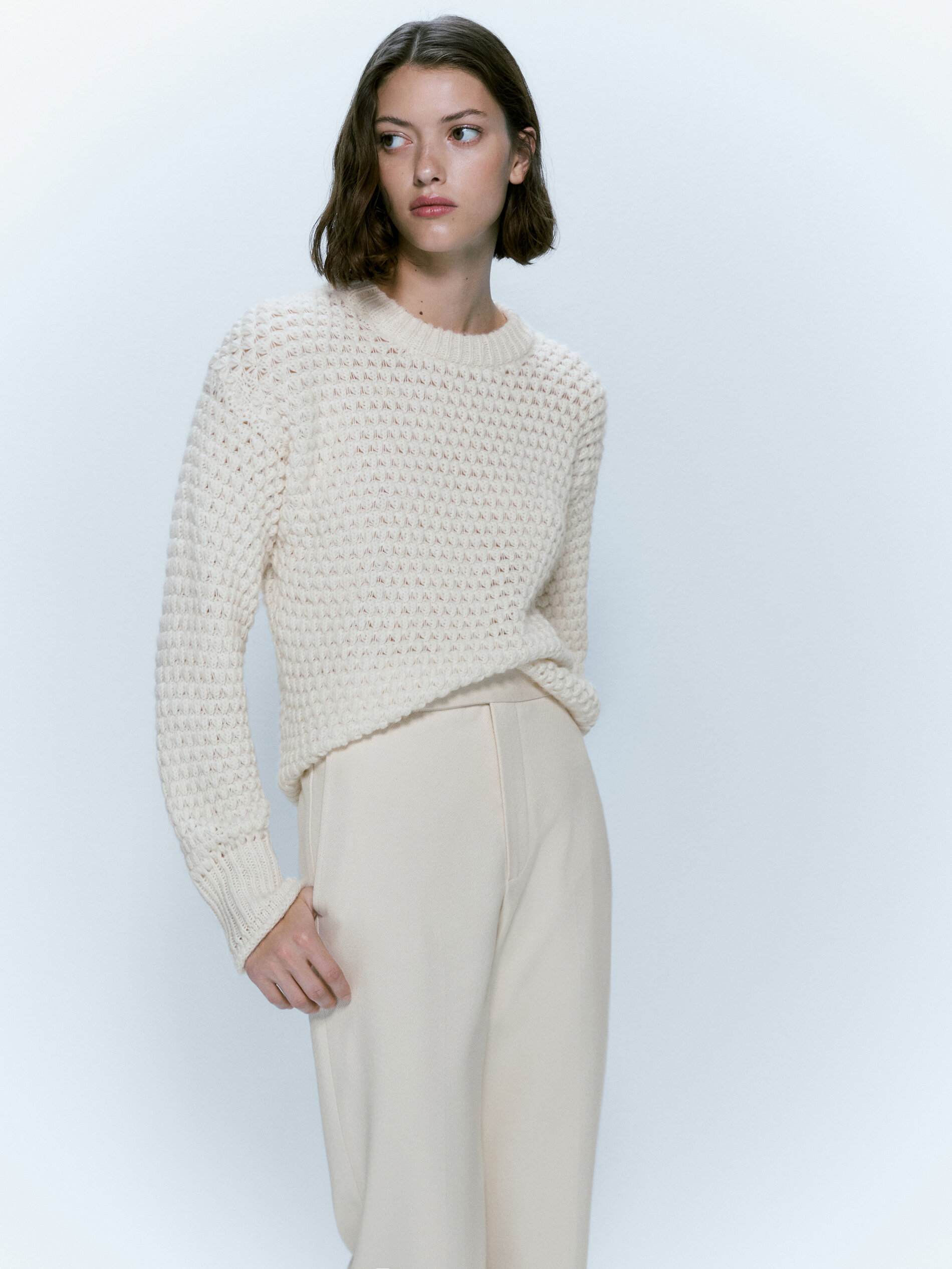 Jersey punto estructura cuello redondo - CRUDO