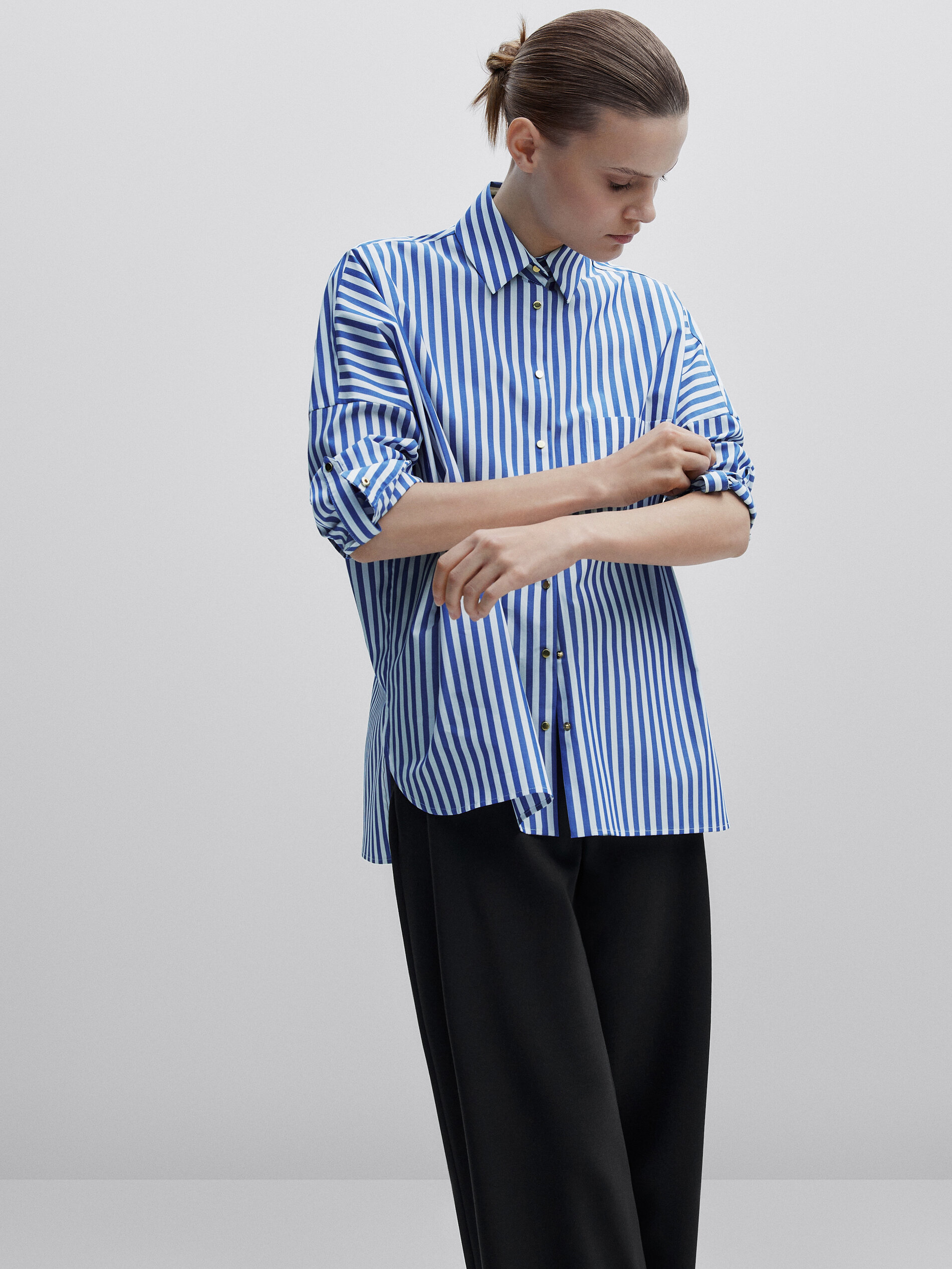 Camisa rayas popelín snaps -Studio - AZUL