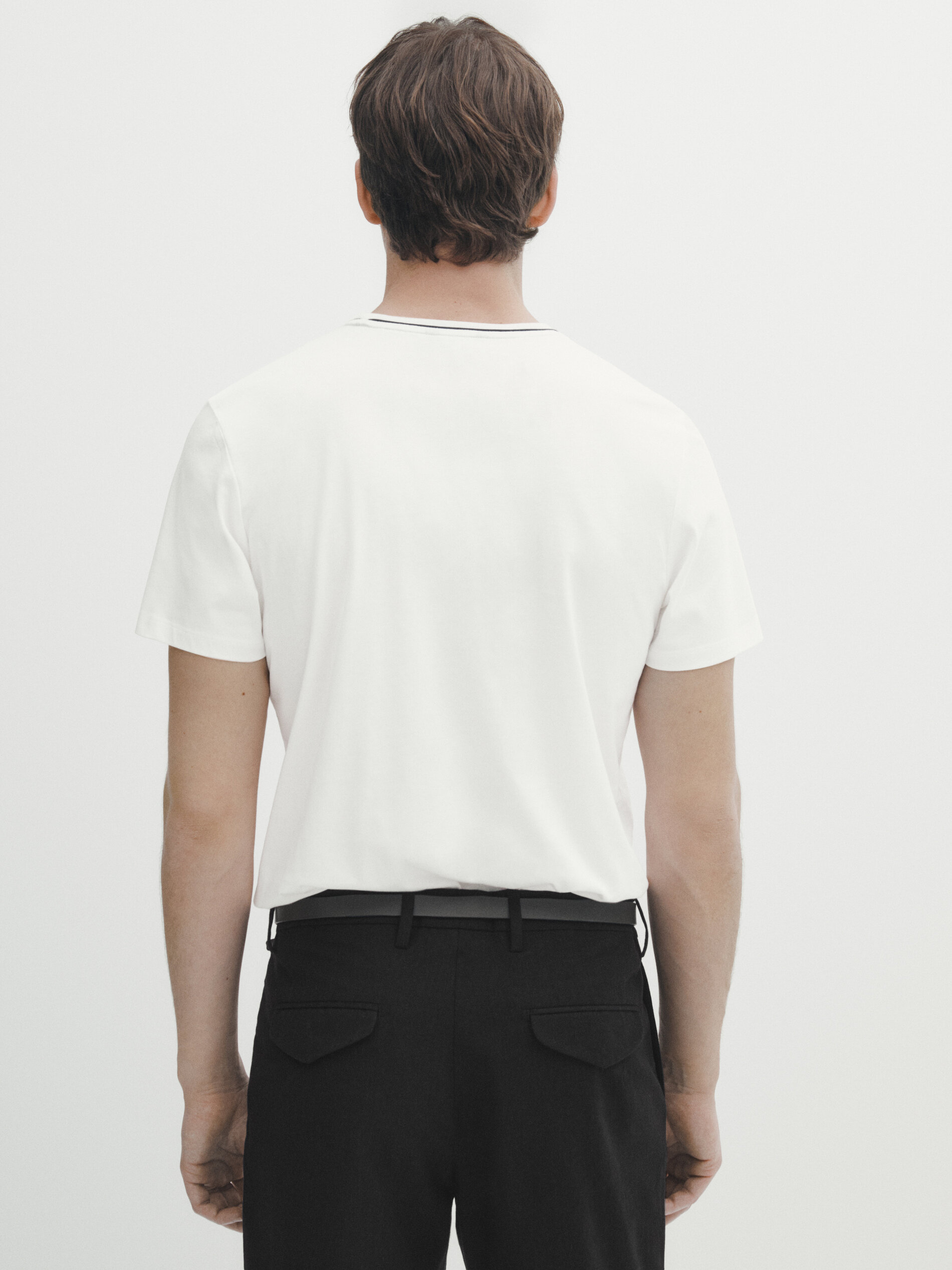 Camiseta manga corta cuello contraste - CRUDO