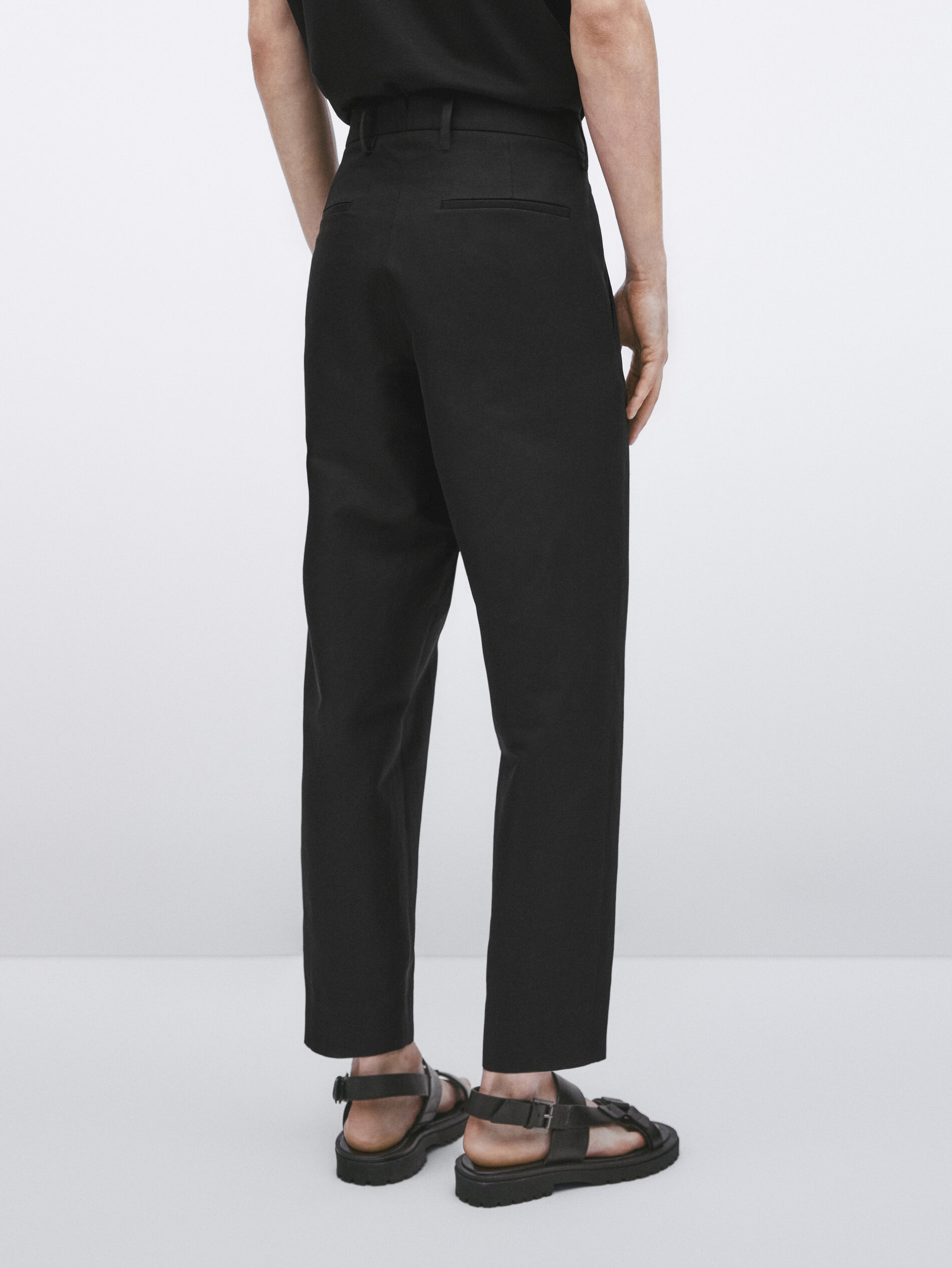 Pantalón traje con algodón y lino -Studio - CARBÓN