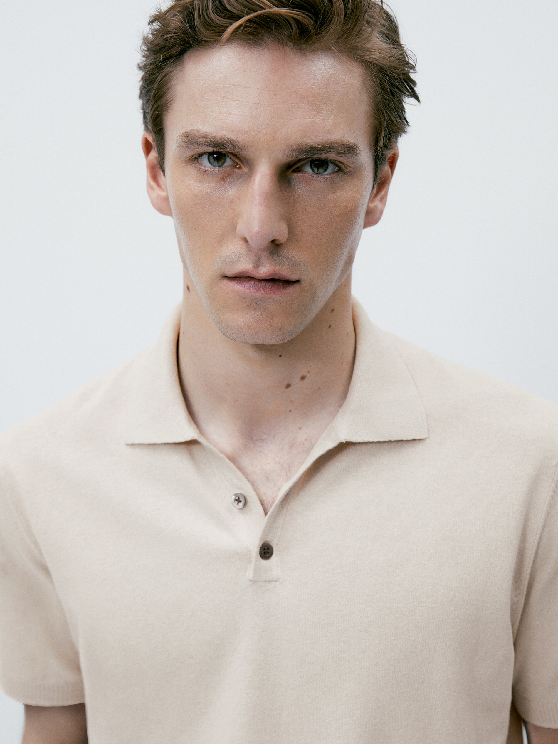 Jersey polo cuello pico botones - Beige