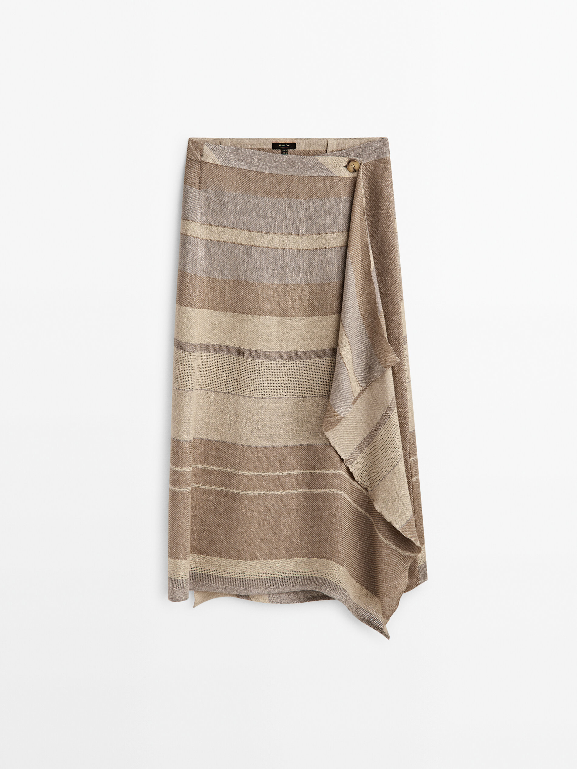 Falda rústica rayas 100% lino - MARRÓN