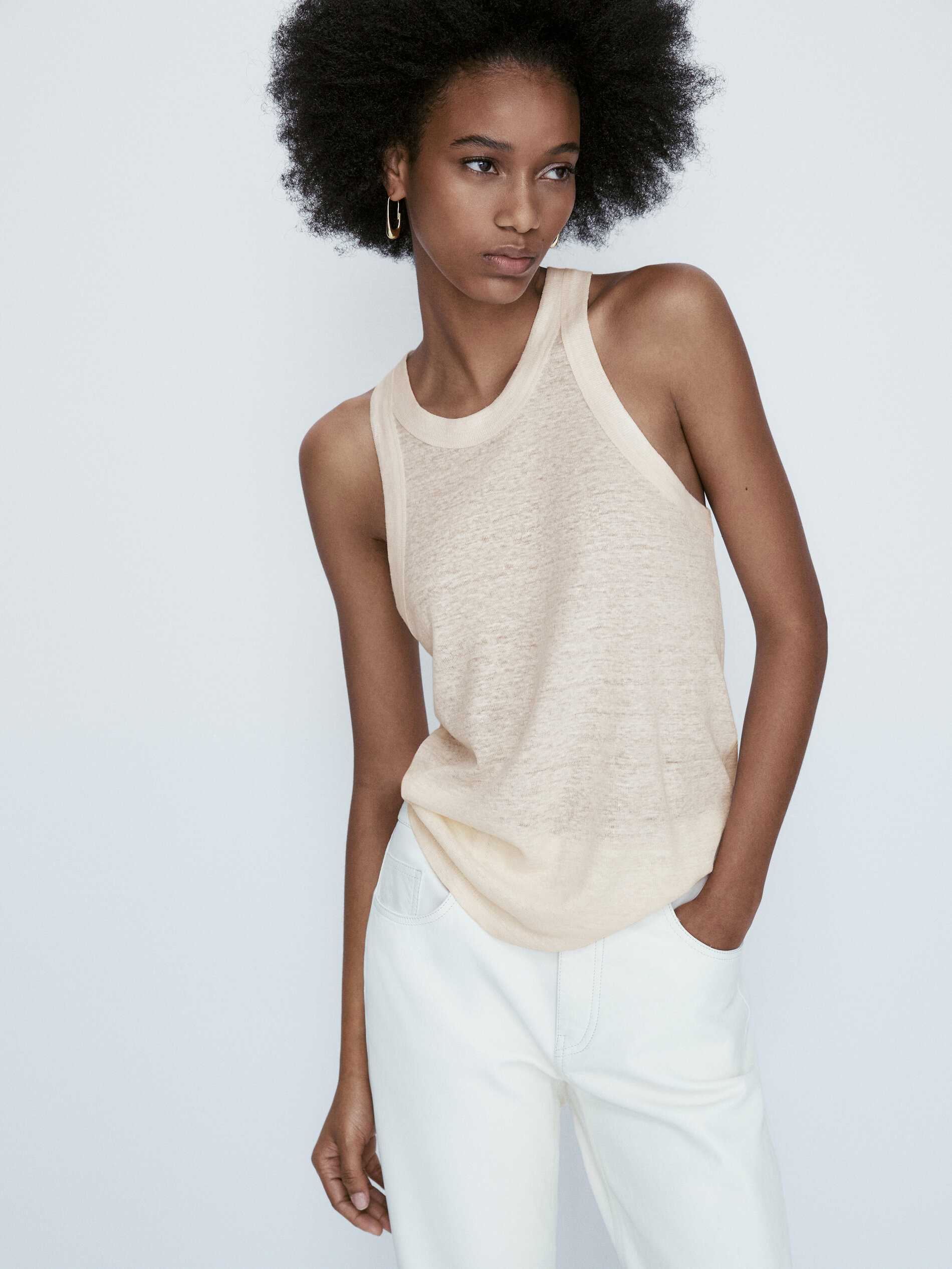 Top halter lino - Beige