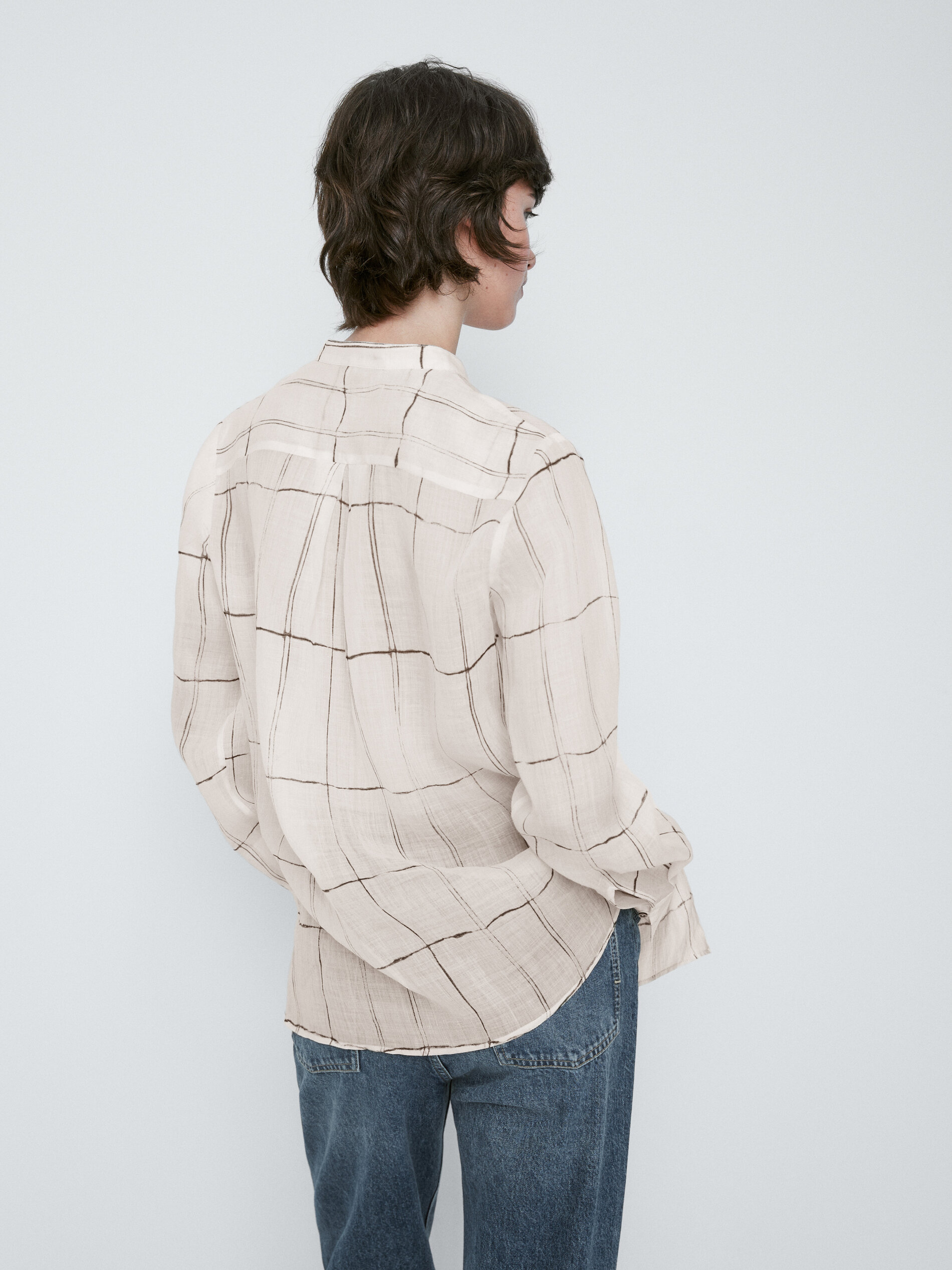 Camisa estampado cuadros cuello mao - CRUDO