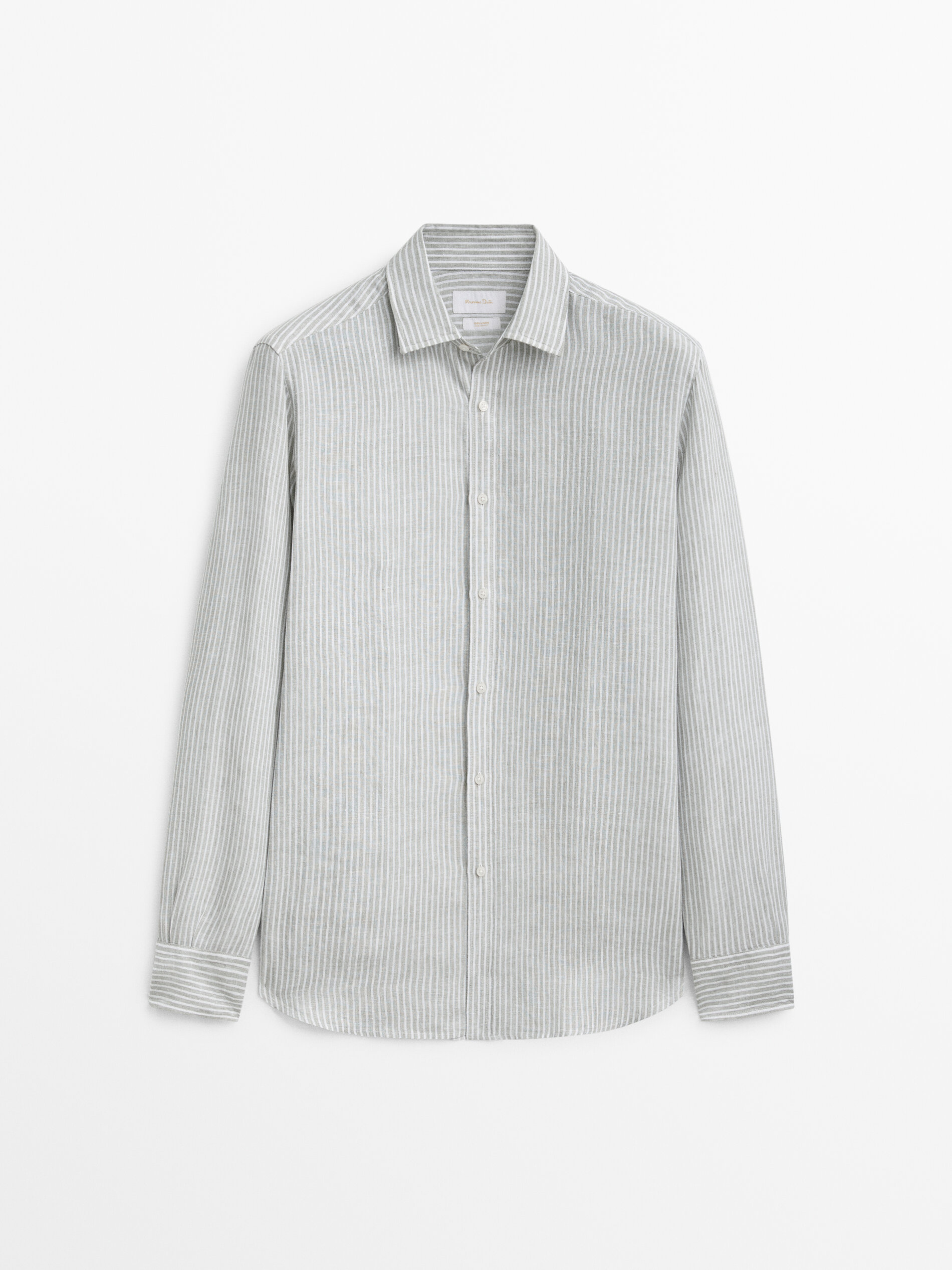 Camisa rayas 100% lino regular fit - VERDE