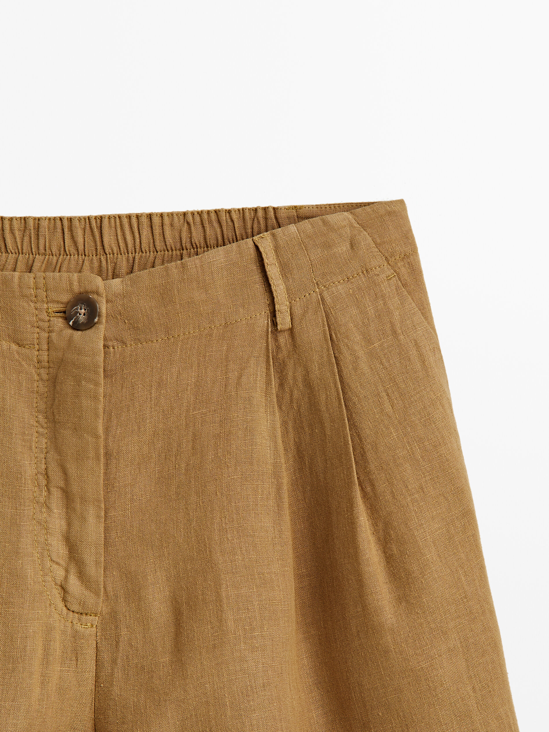 Bermuda lino pinzas - MARRÓN