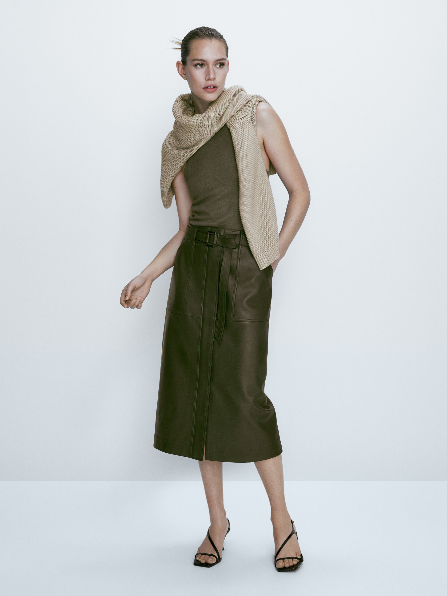 Falda piel napa bolsillos - VERDE