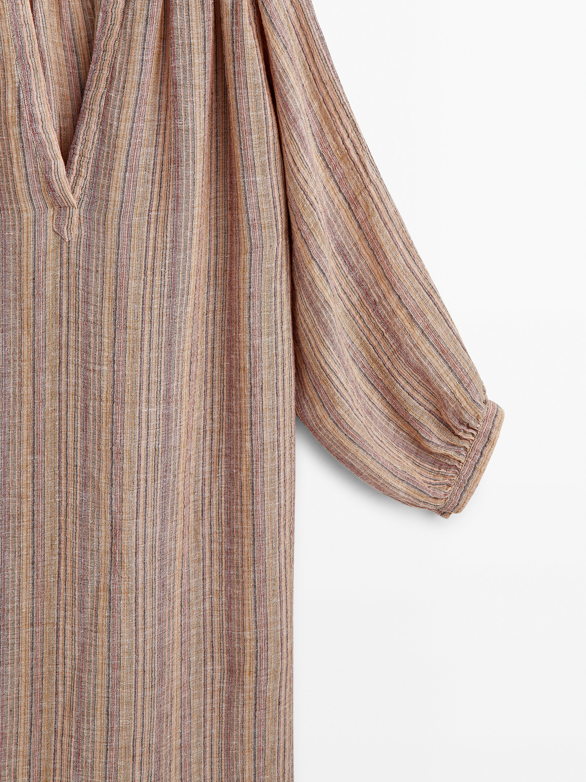 Vestido túnica rayas mezcla lino - Combinado