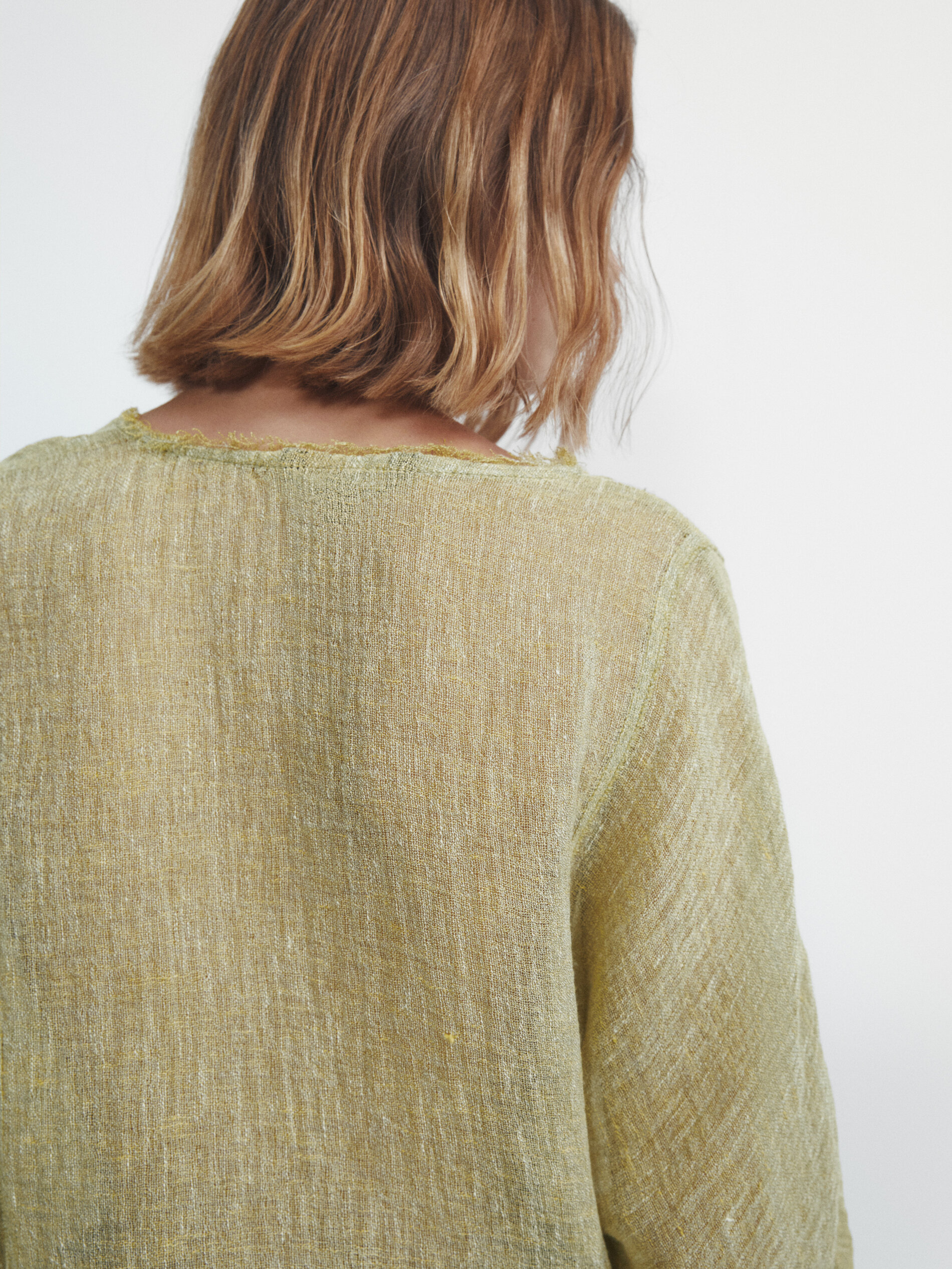 Camisa mezcla lino acabado gofrado - Piedra