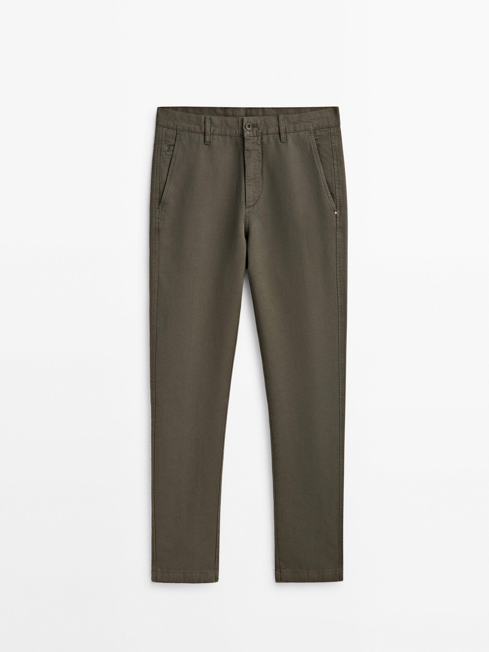 Pantalón chino con lino y algodón tapered fit - KAKI
