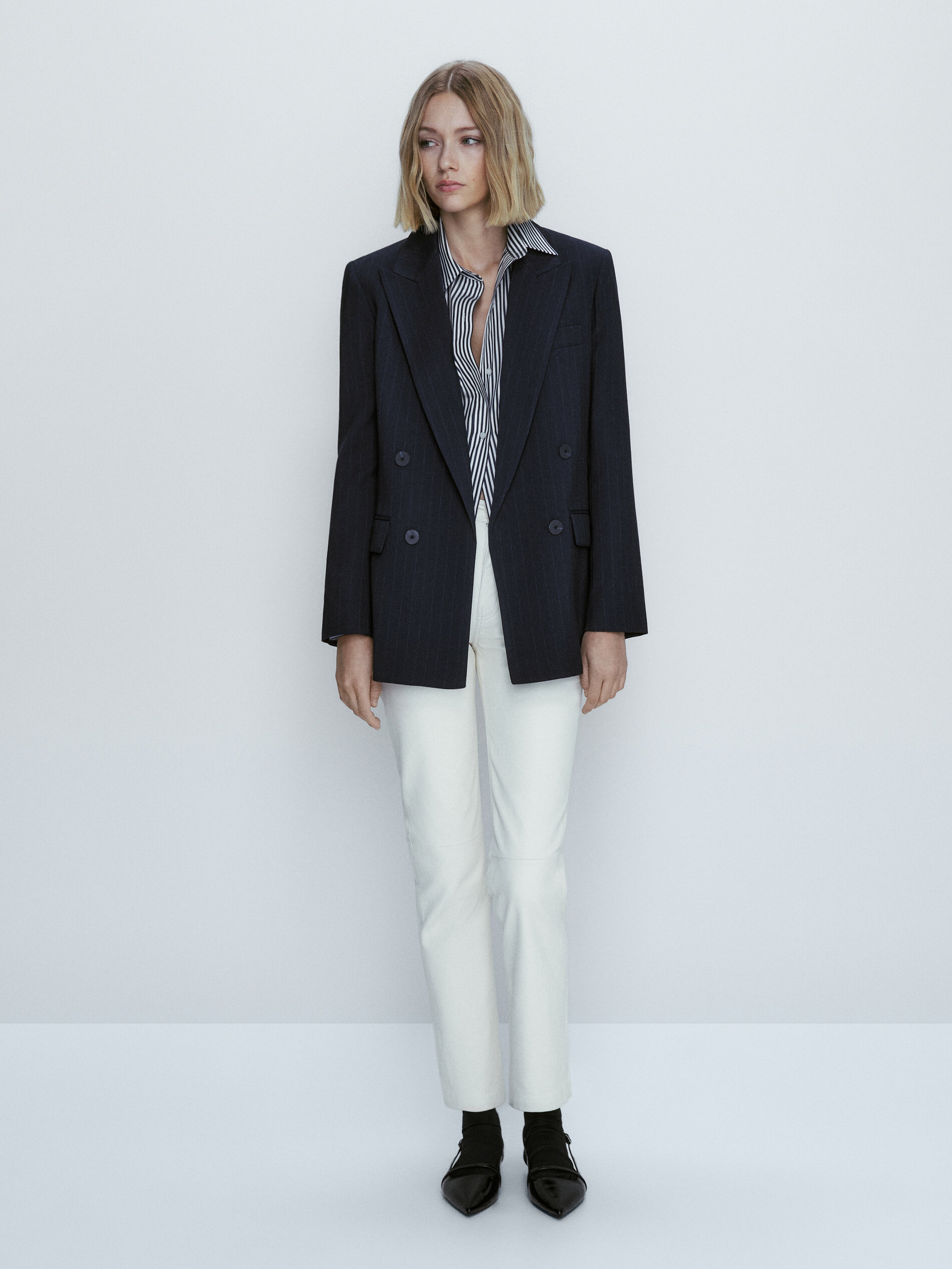 Americana traje raya diplomática falso cruce - AZUL MARINO