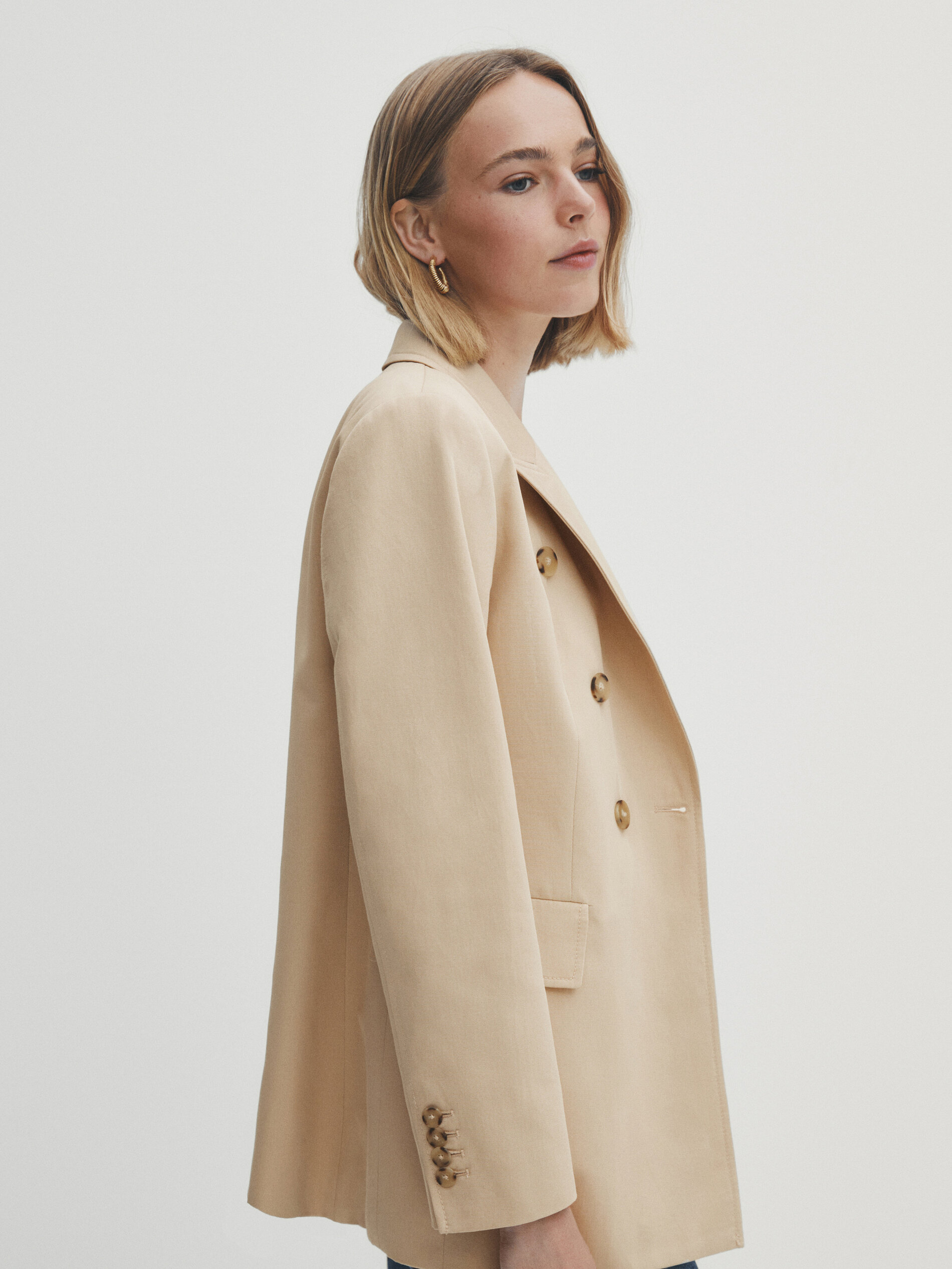 Americana cruzada mezcla algodón lino - Beige Claro