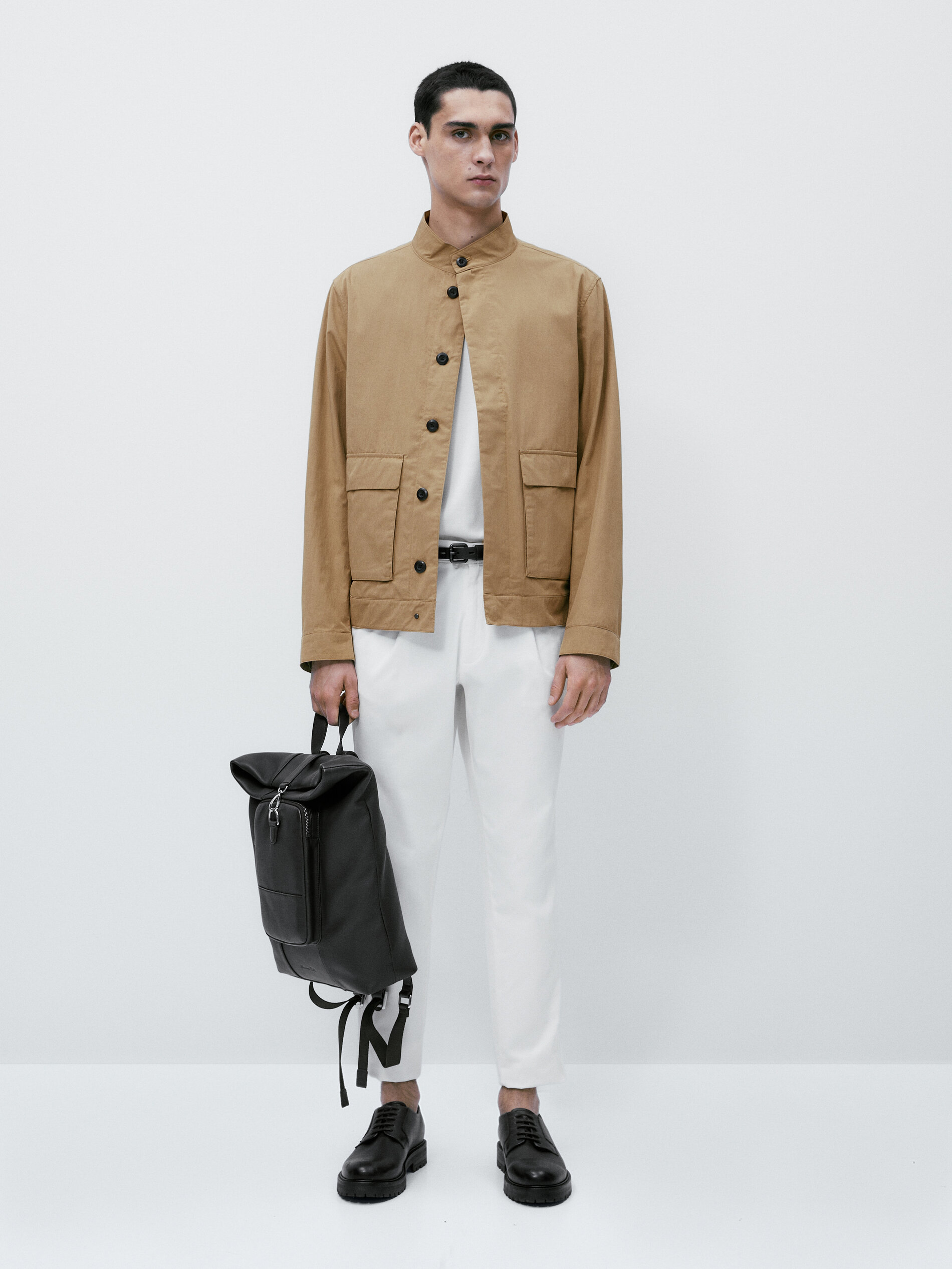 Chaqueta cuello mao mezcla algodón - TOSTADO CLARO