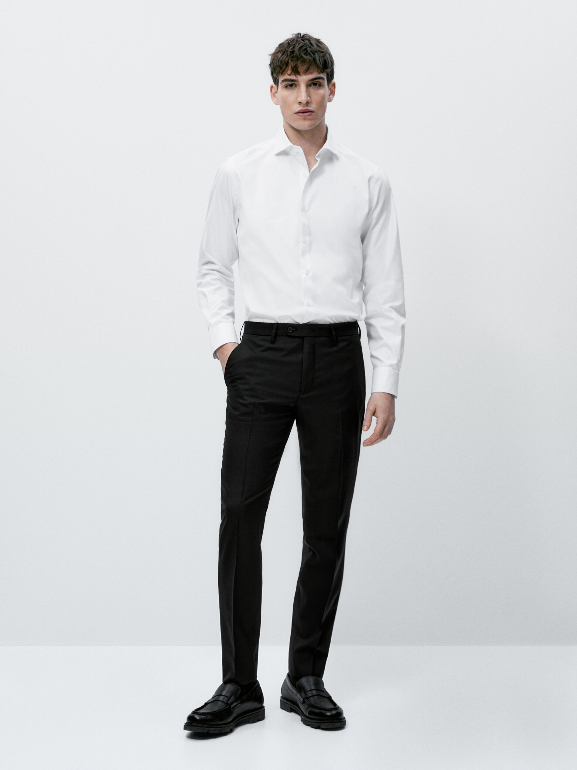 Camisa sarga algodón slim fit - BLANCO