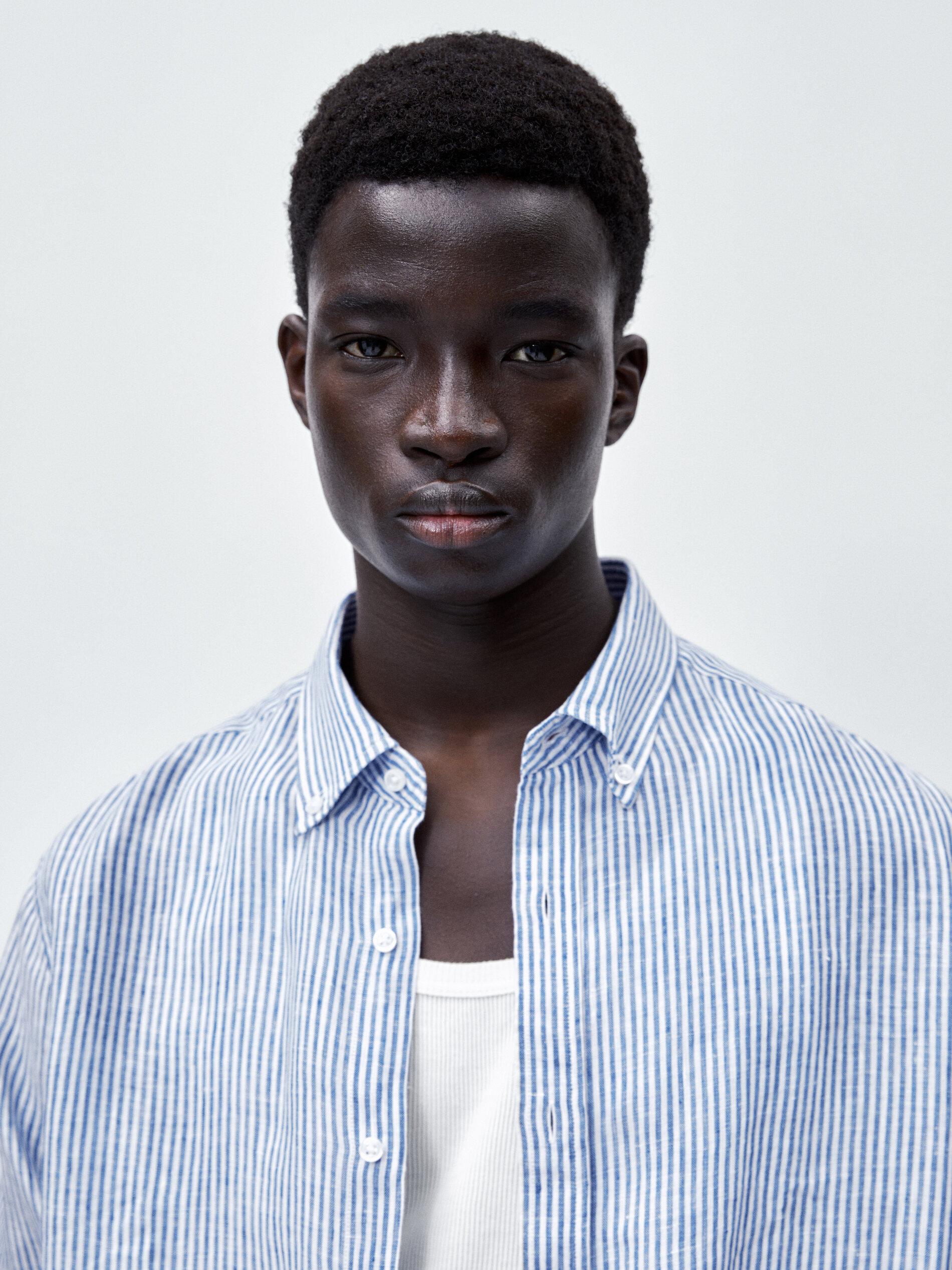 Camisa rayas doble tono lino slim fit - AZUL OSCURO