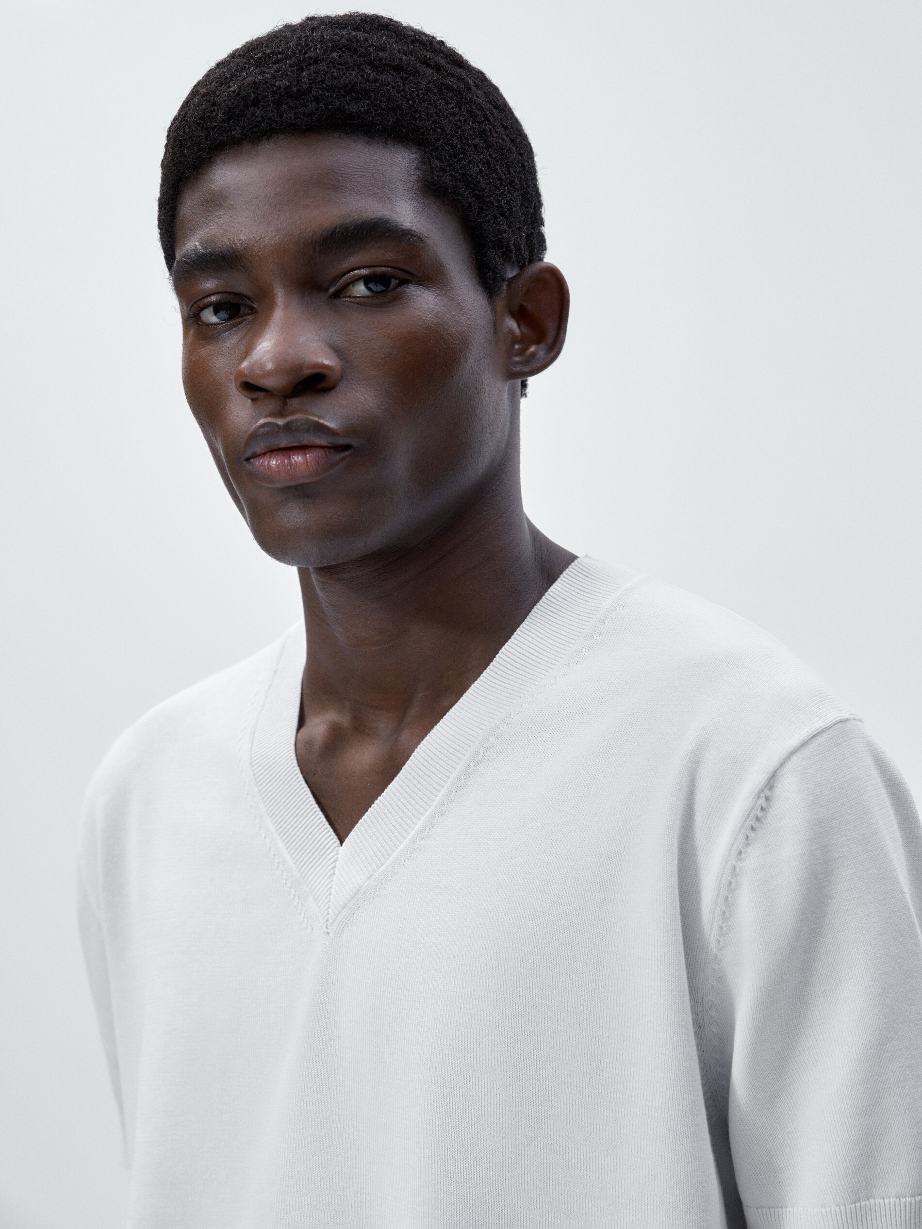 Jersey punto manga corta cuello pico - BLANCO