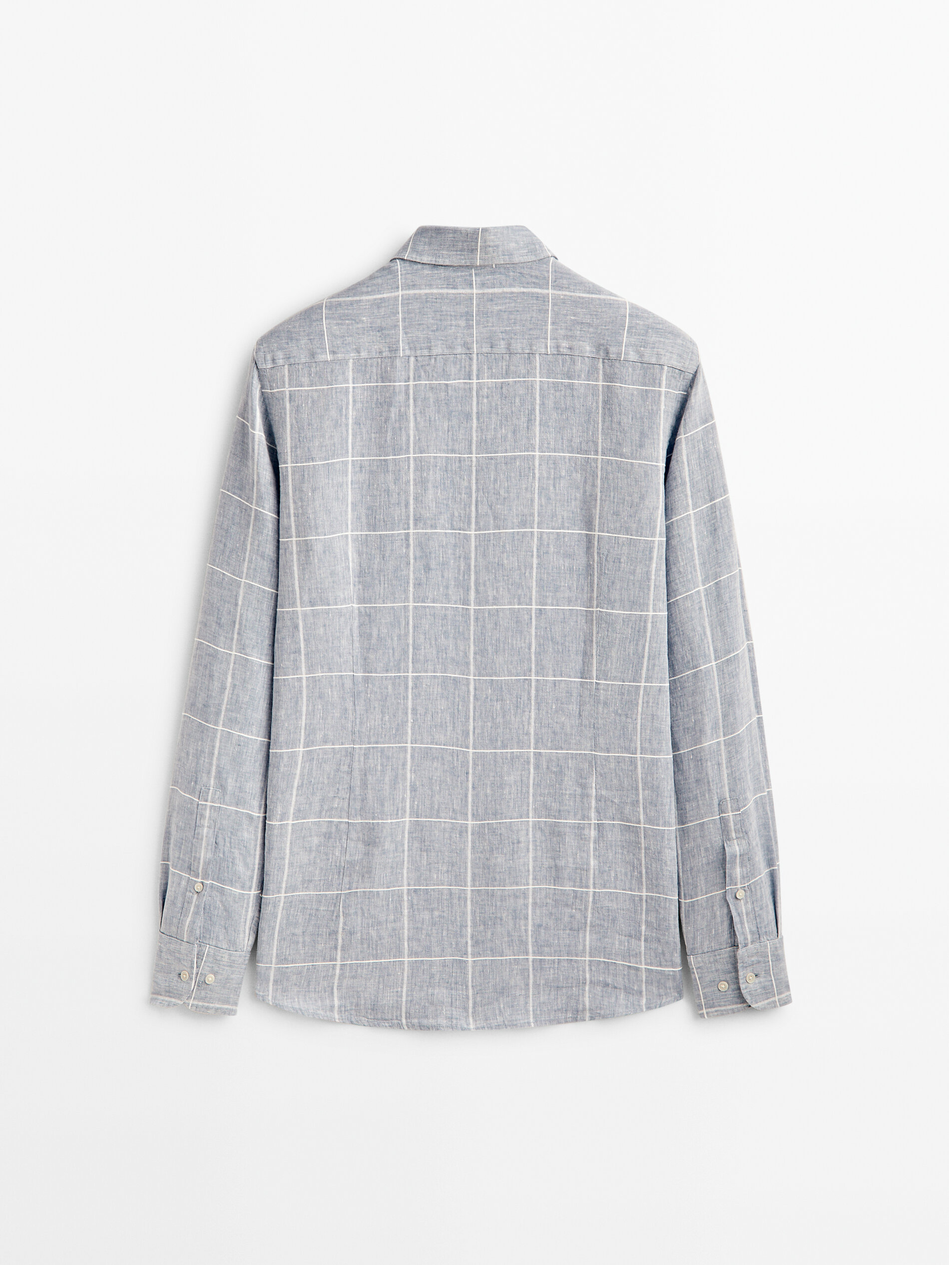 Camisa cuadros mezcla lino slim fit - CELESTE