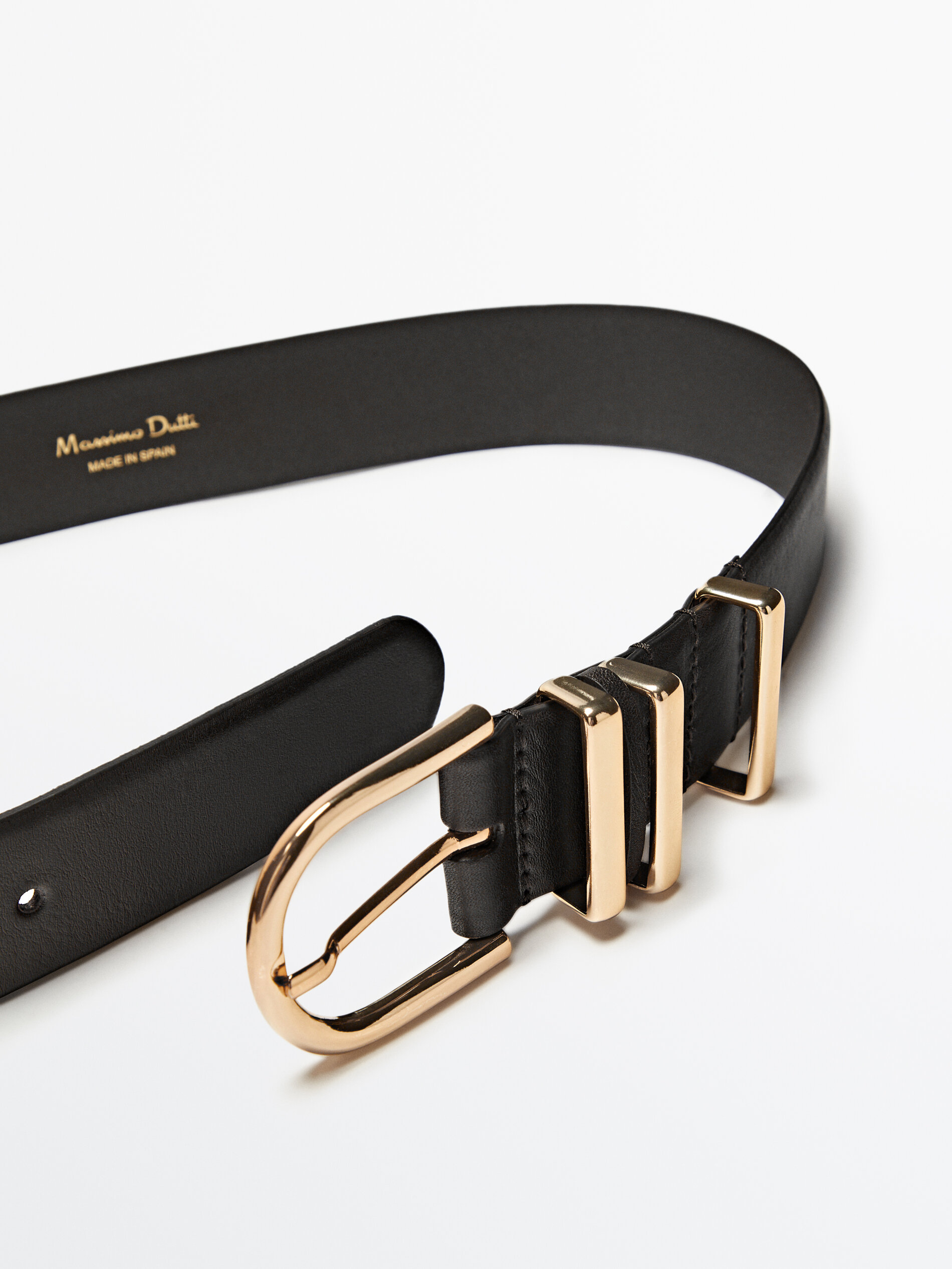 Cinturón piel triple pasador - NEGRO