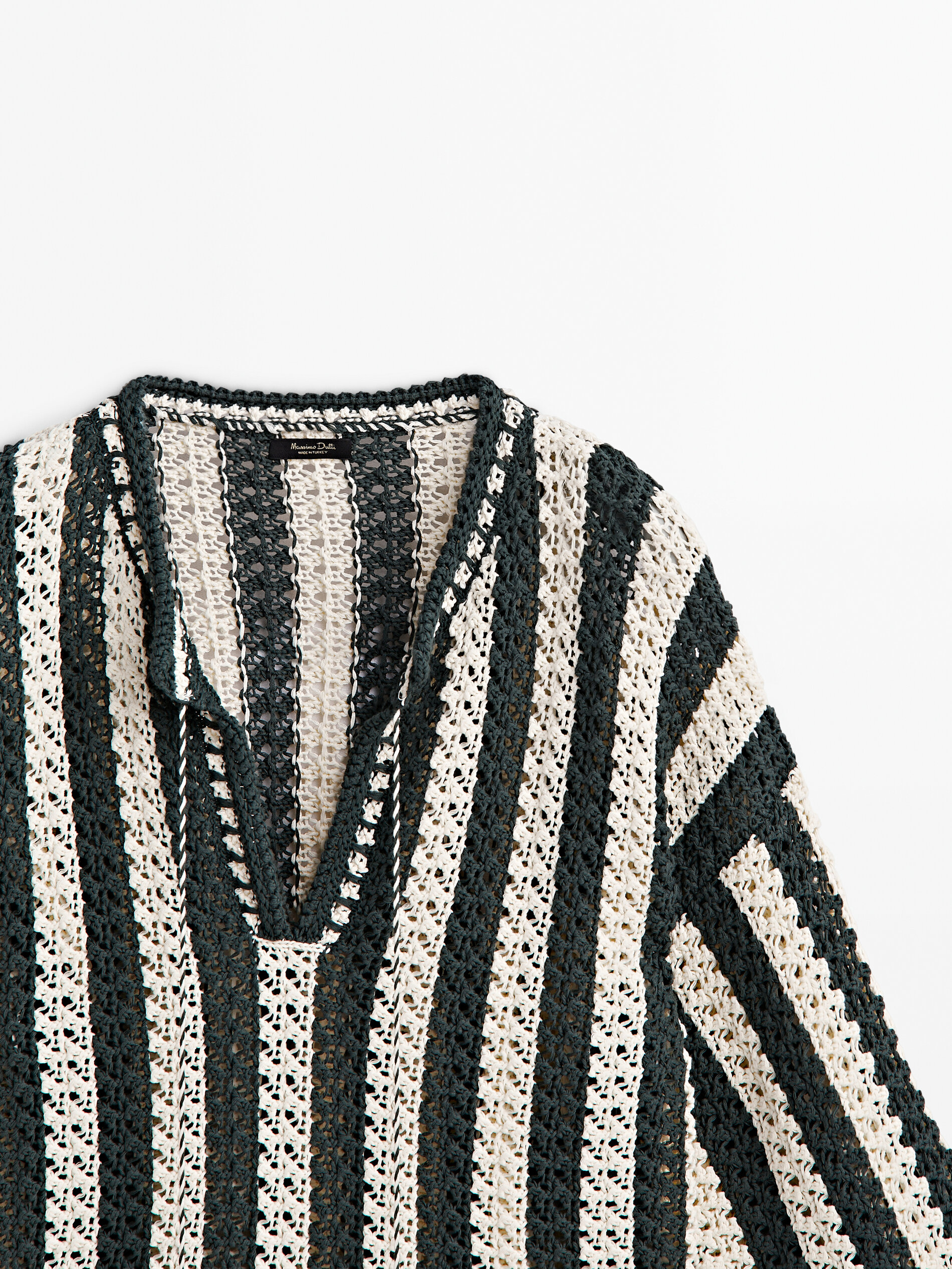 Jersey kaftán crochet rayas - VERDE OSCURO