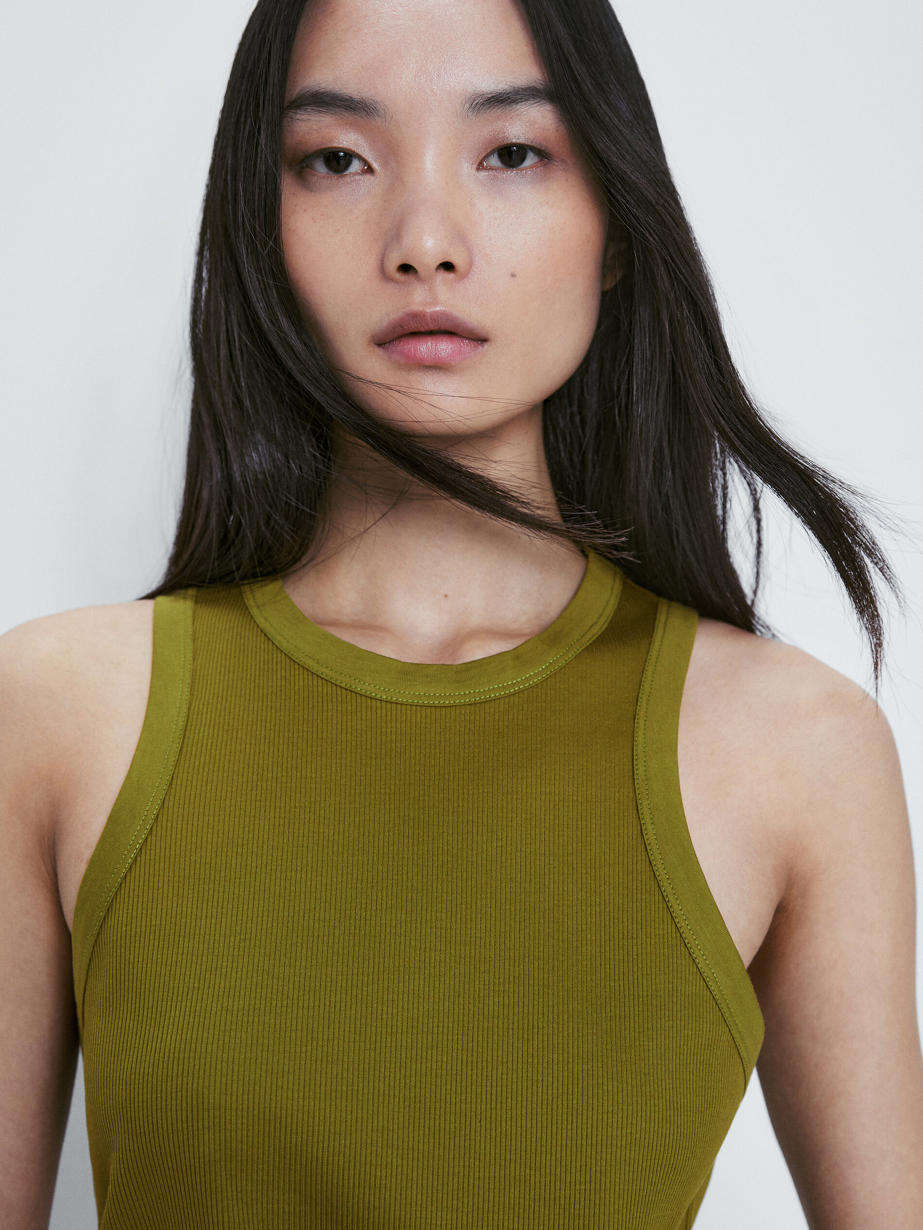 Top canalé algodón mercerizado - VERDE