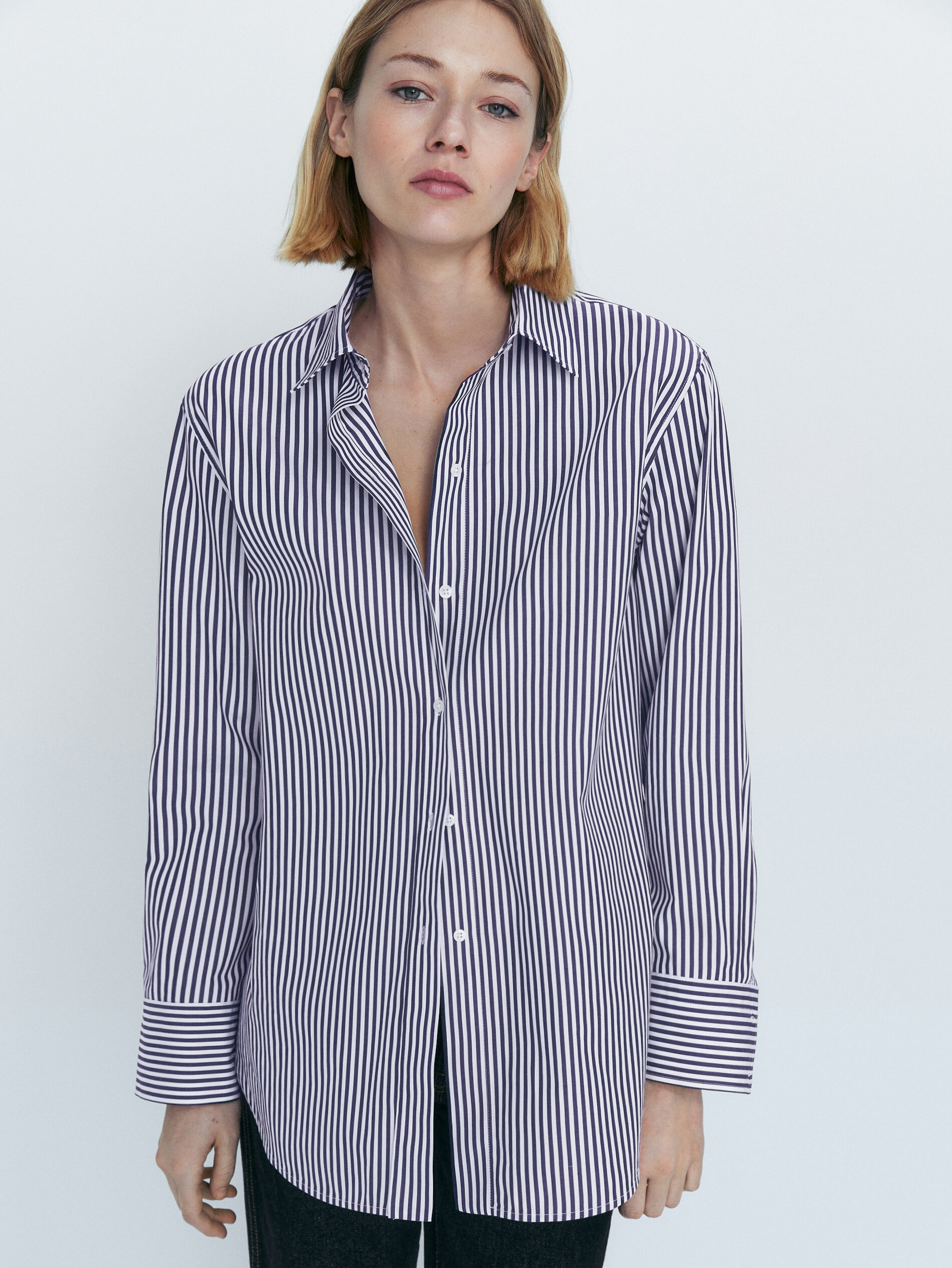 Camisa popelín algodón rayas - AZUL MARINO