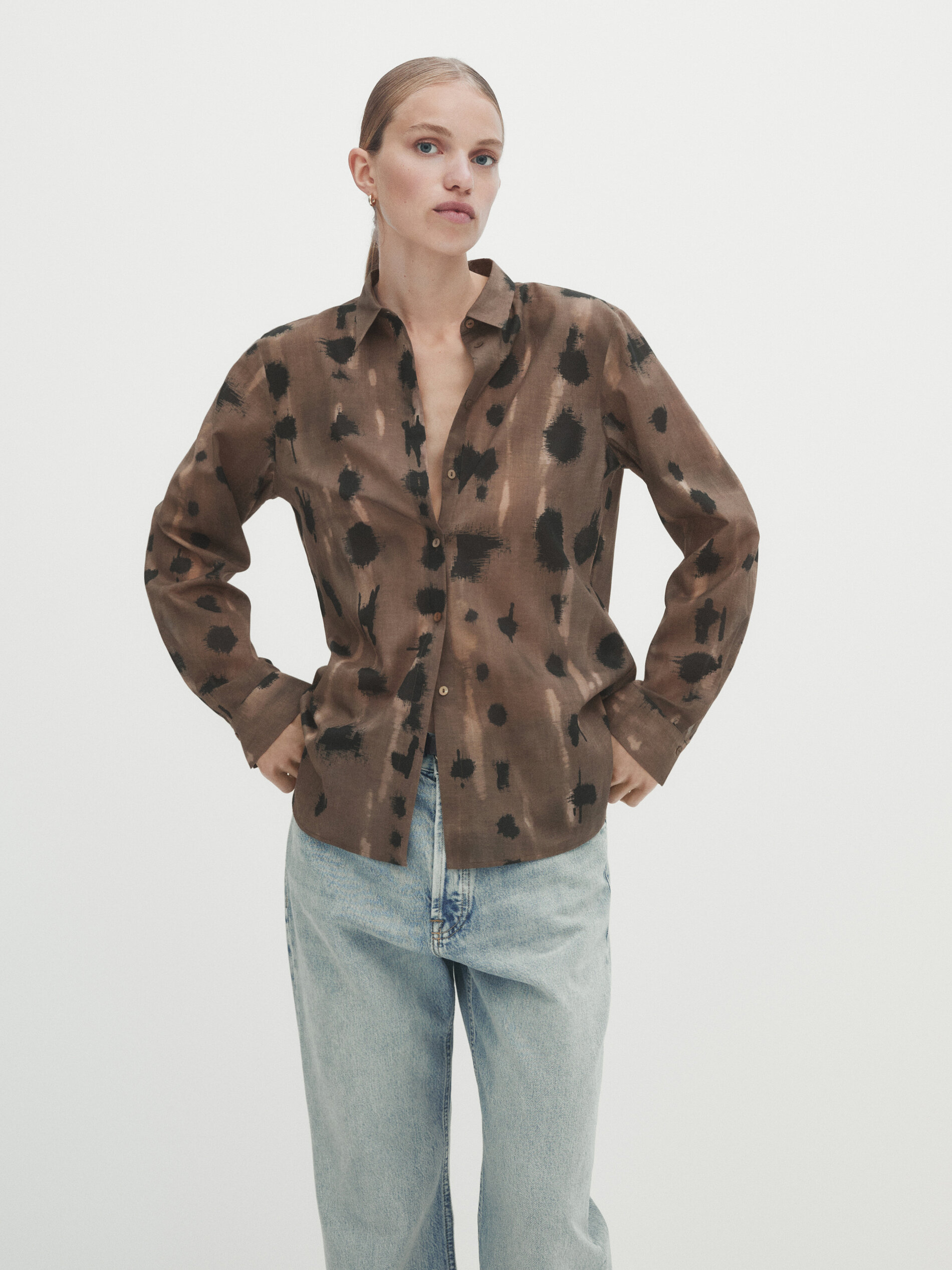 Camisa estampado manchas - MARRÓN