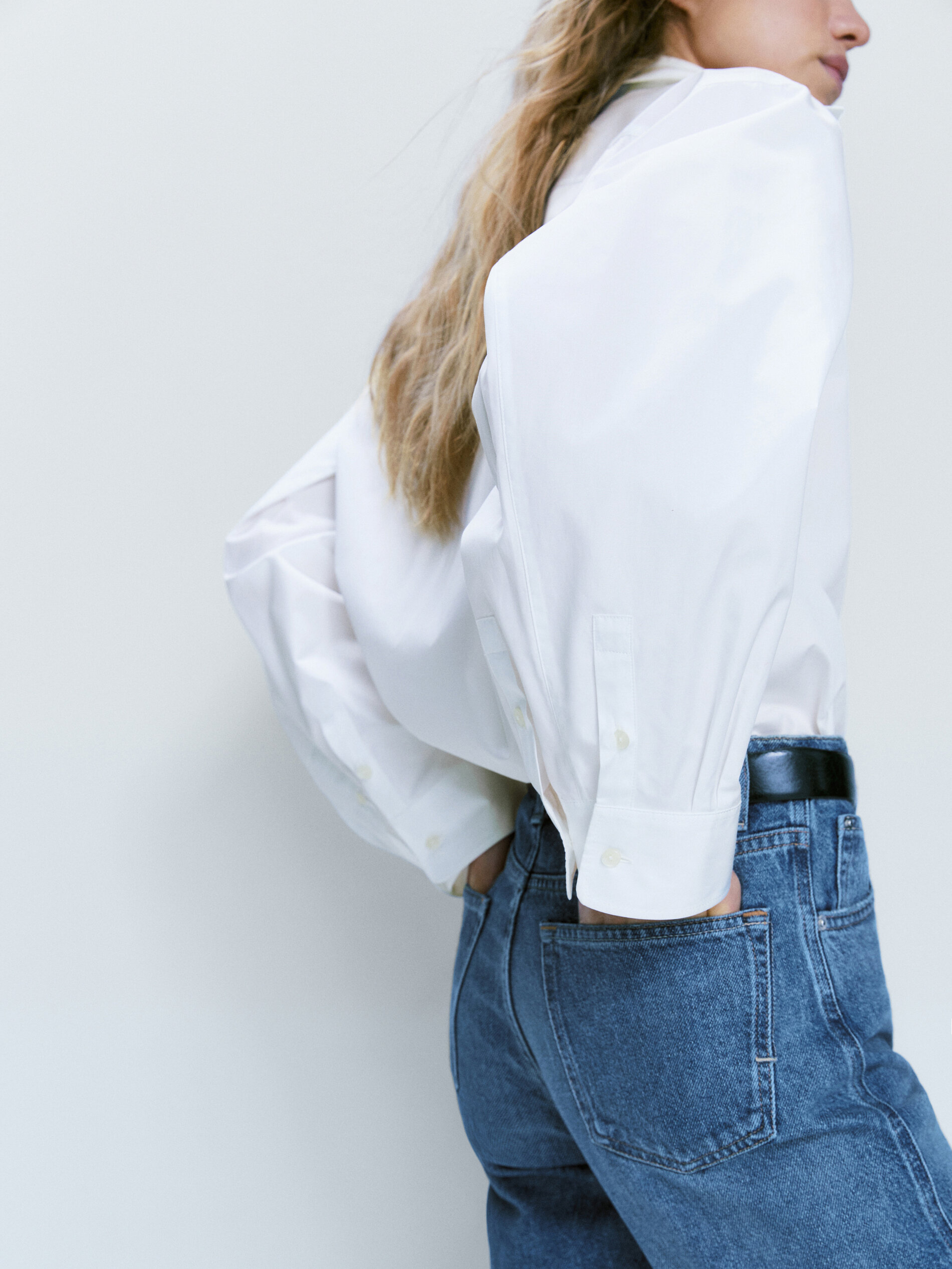 Camisa popelín detalle puños - BLANCO