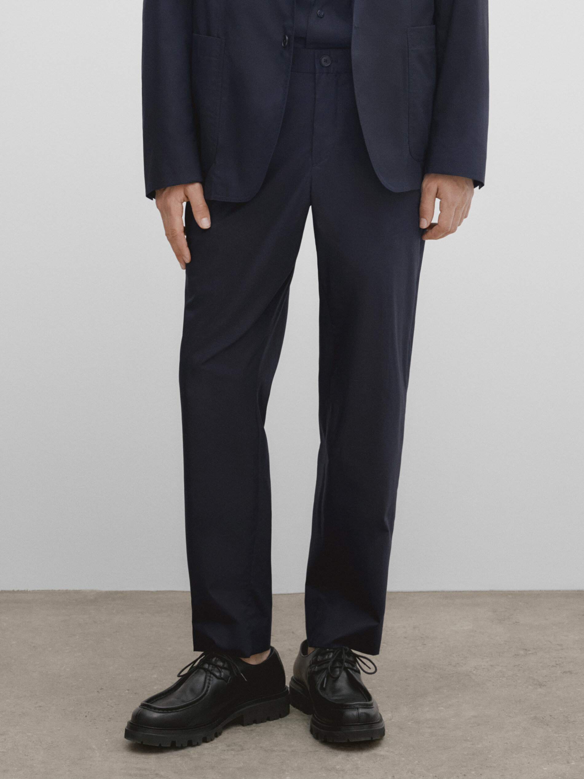 Pantalón traje popelín -Studio - AZUL MARINO