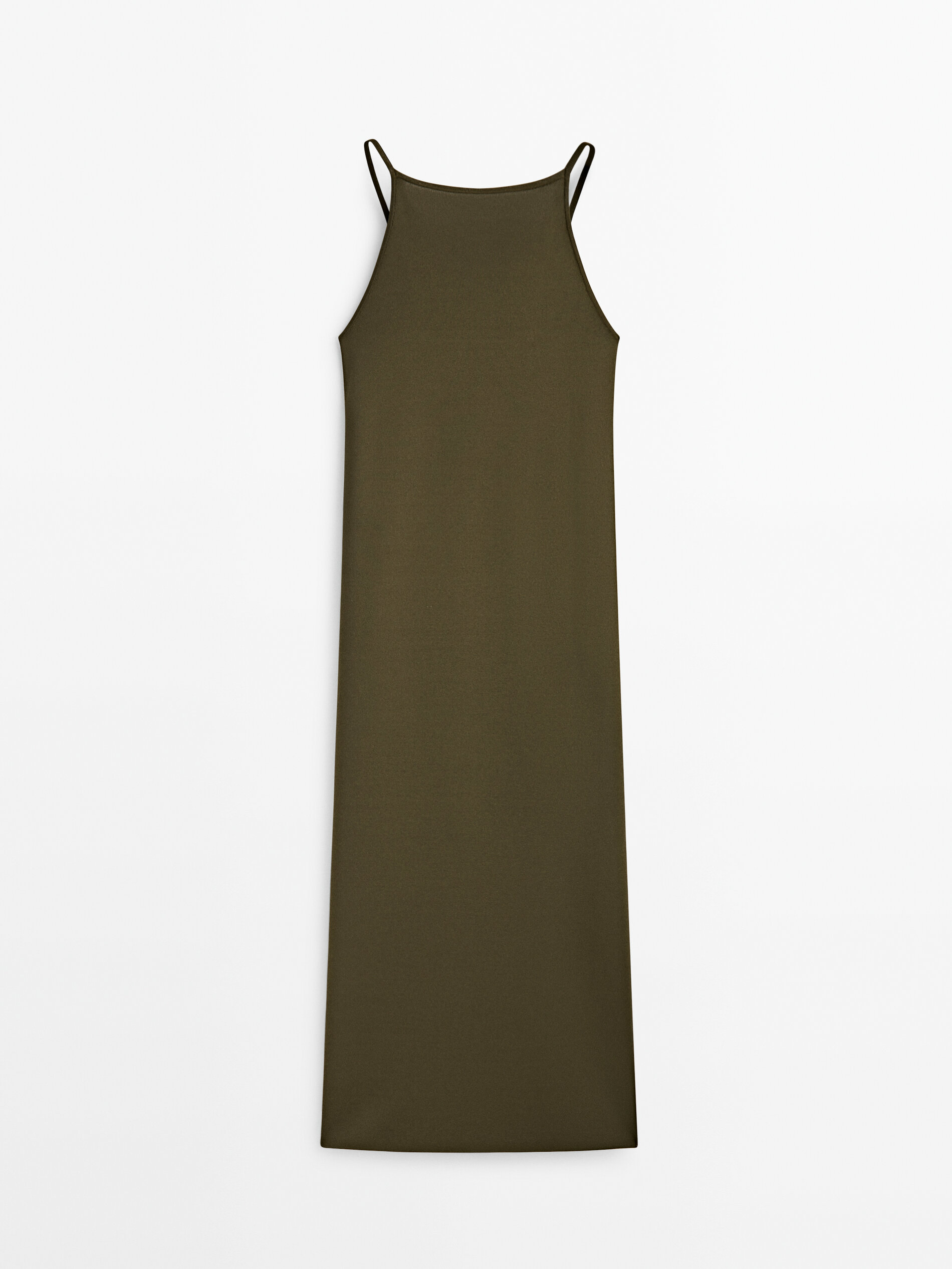 Vestido punto tirantes escote cuadrado - KAKI OSCURO