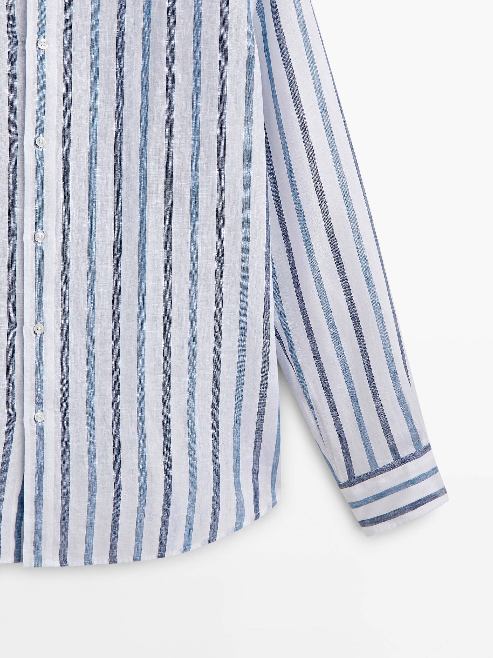 Camisa rayas doble tono lino slim fit - Azul Claro