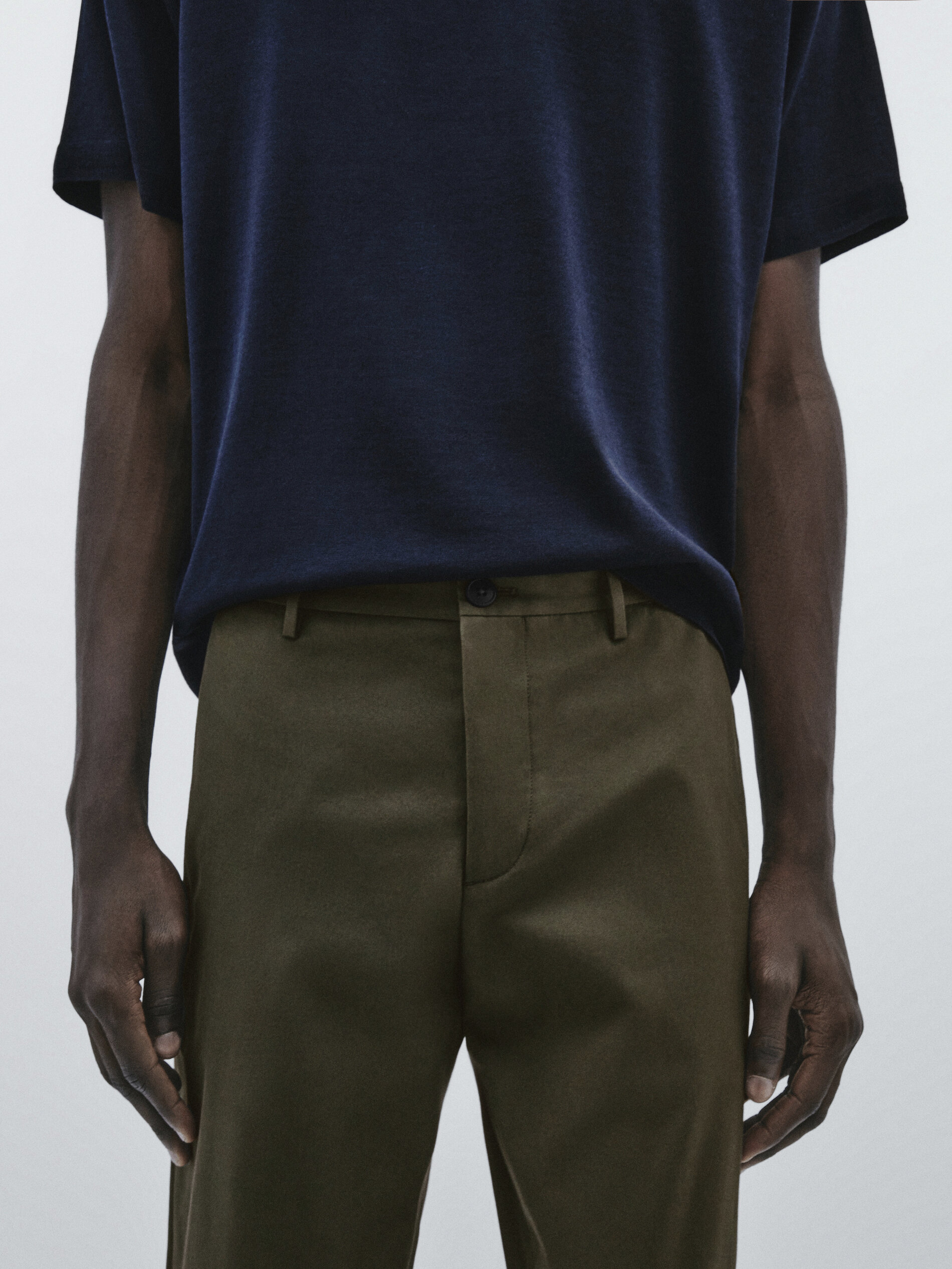 Pantalón traje mezcla algodón stretch -Studio - KAKI OSCURO