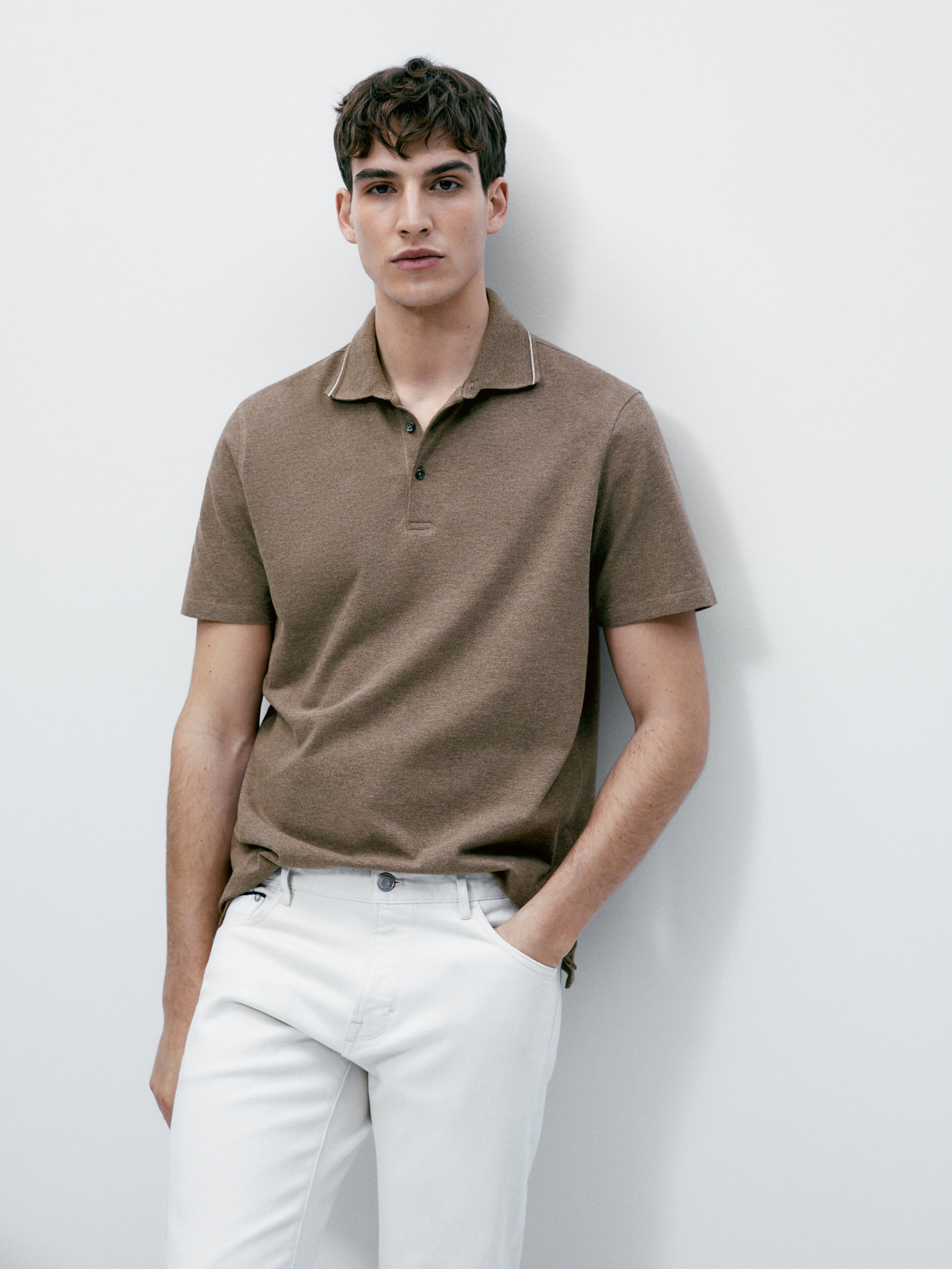 Polo manga corta contraste algodón - VISÓN