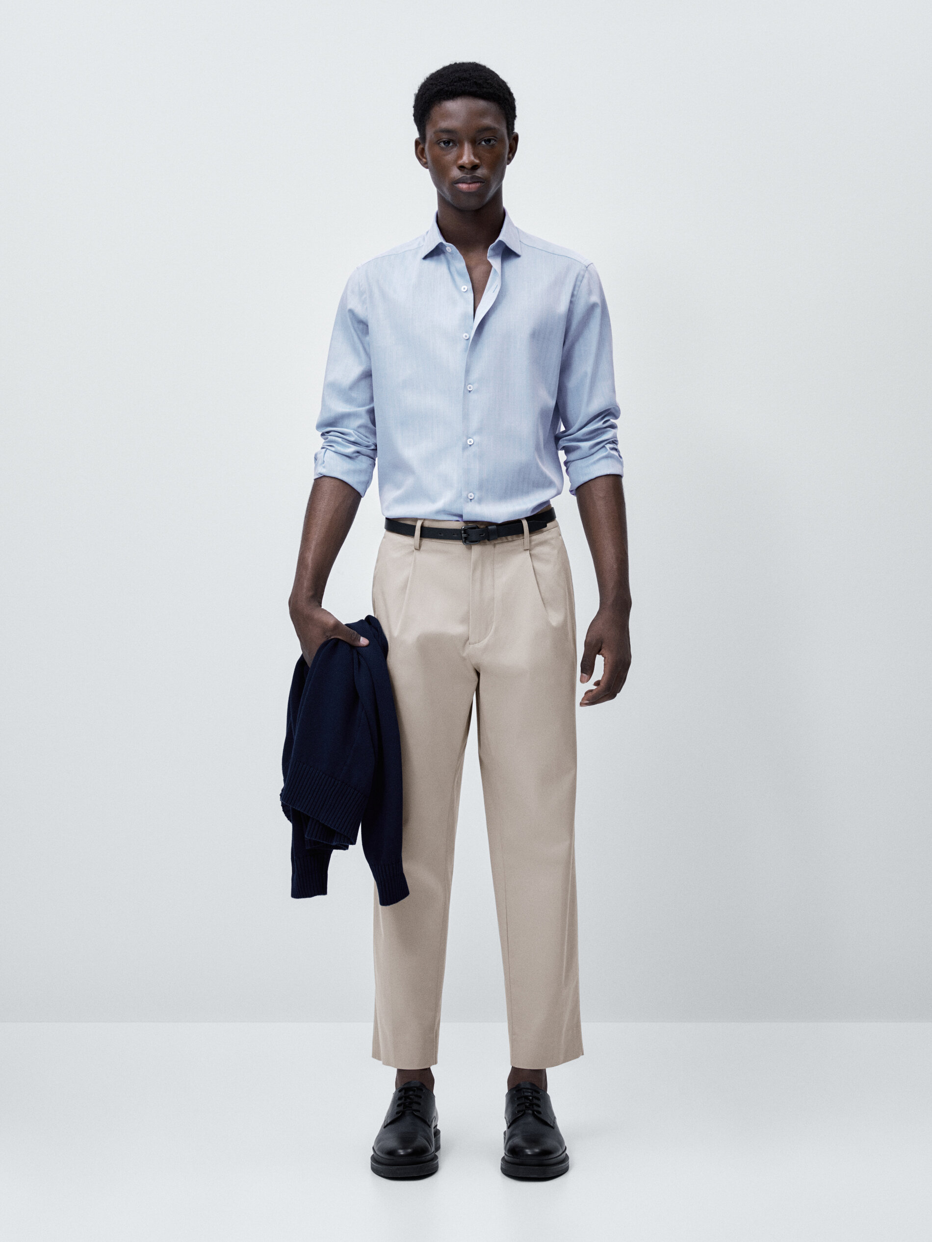 Camisa espiga algodón regular fit - CELESTE