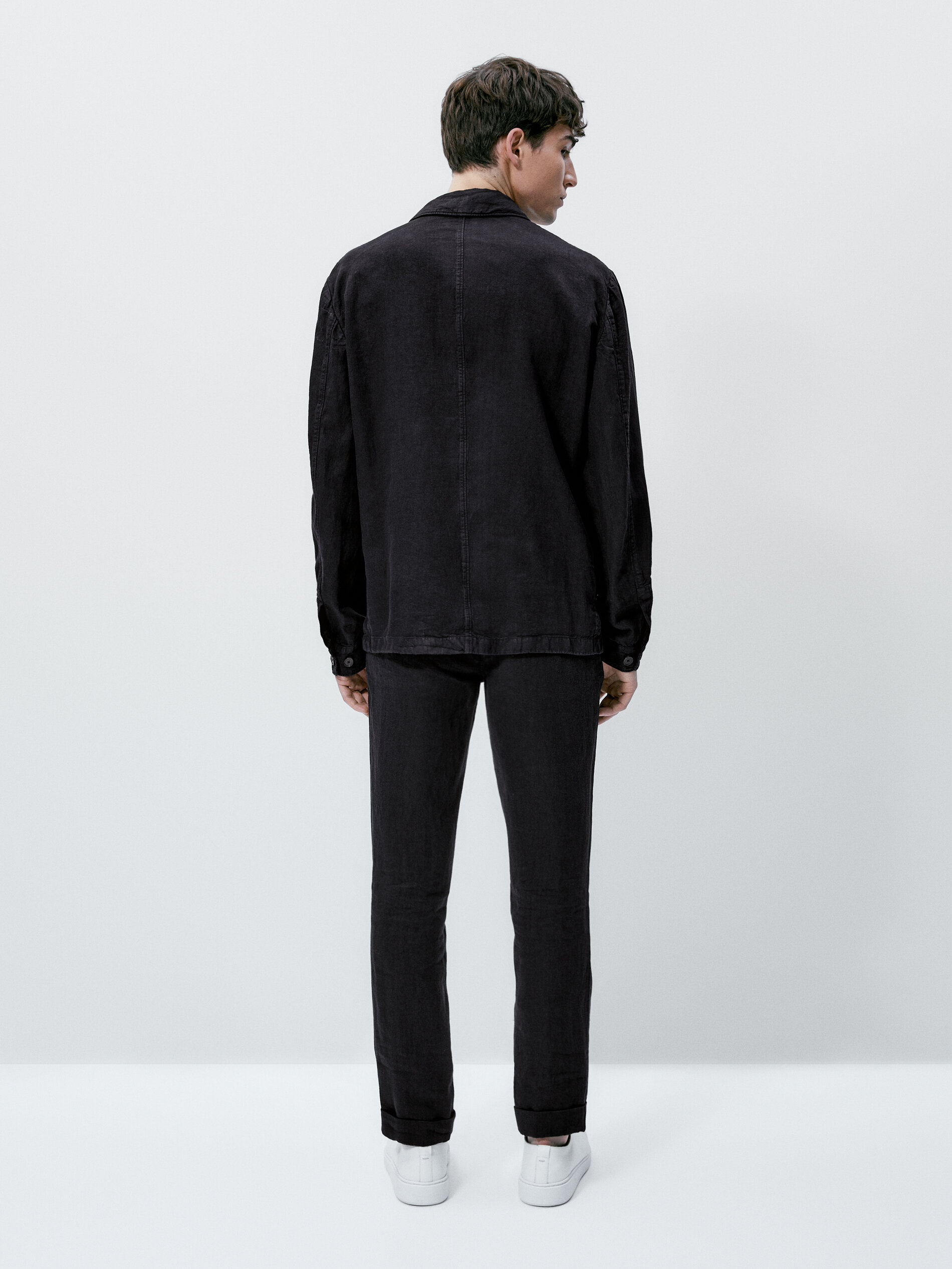 Pantalón lino tintada conjunto - AZUL MARINO