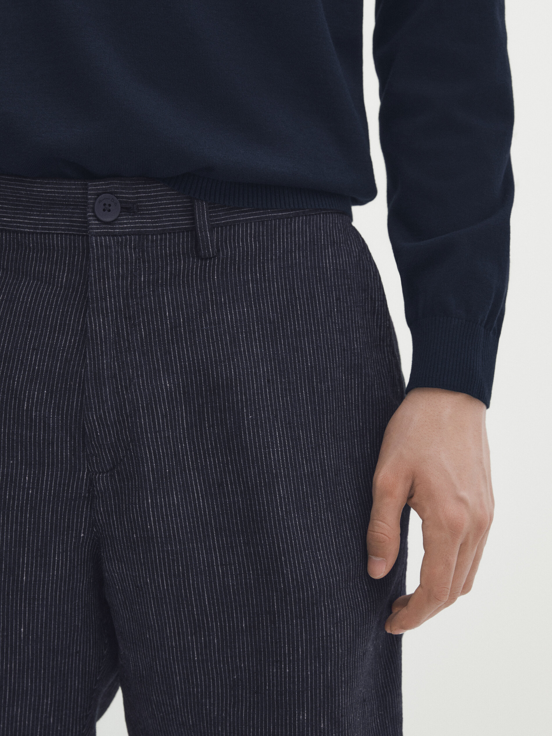 Bermuda mil rayas 100% lino - AZUL MARINO