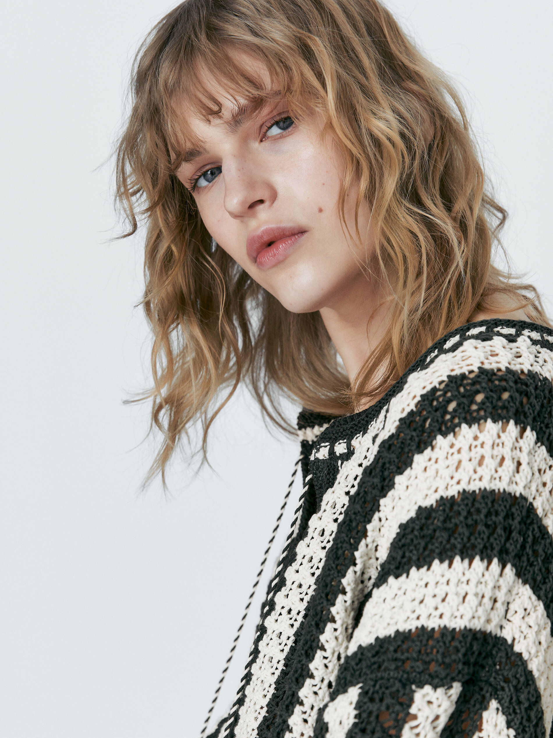 Jersey kaftán crochet rayas - VERDE OSCURO