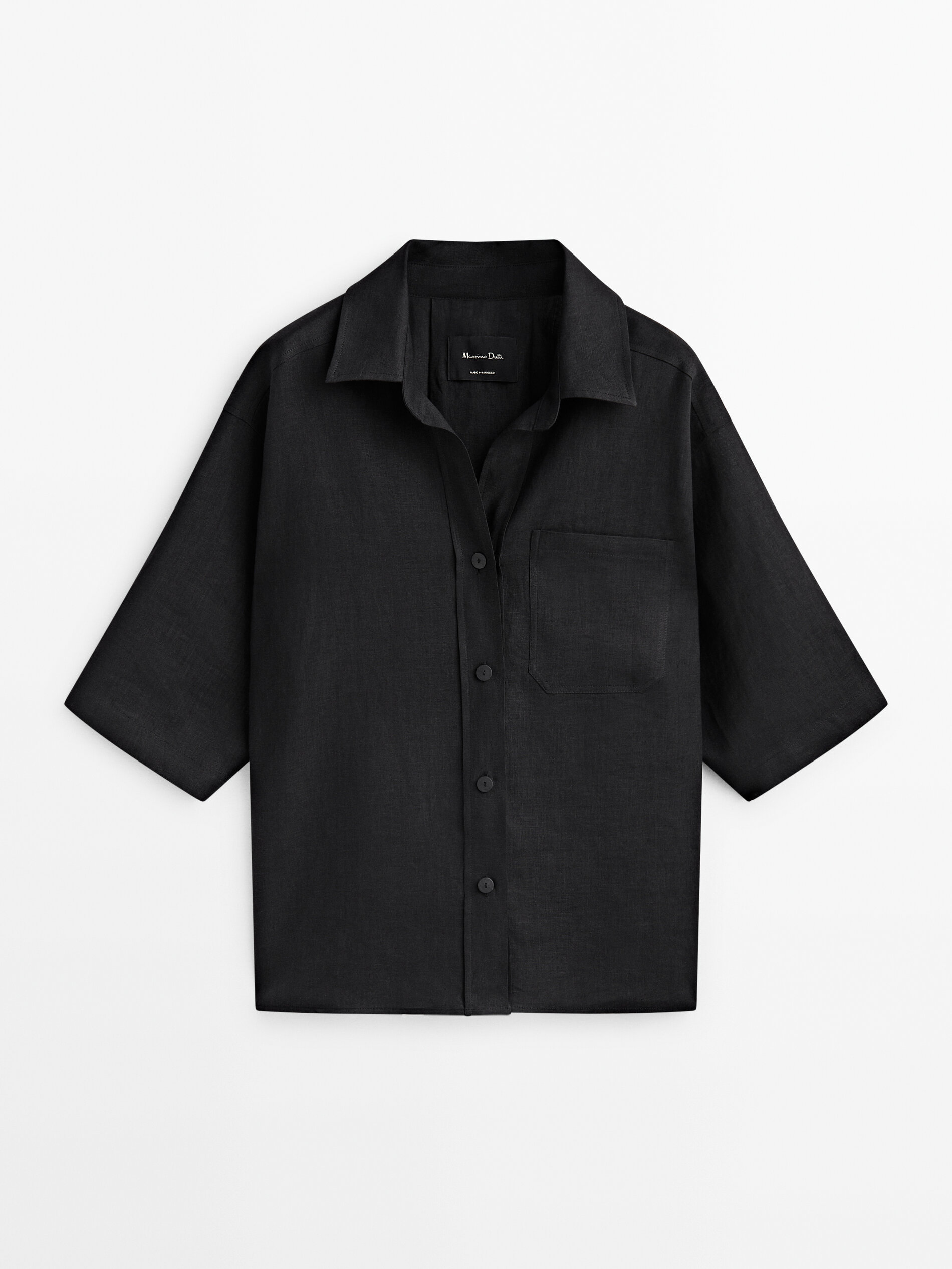 Sobrecamisa lino pliegue espalda - NEGRO