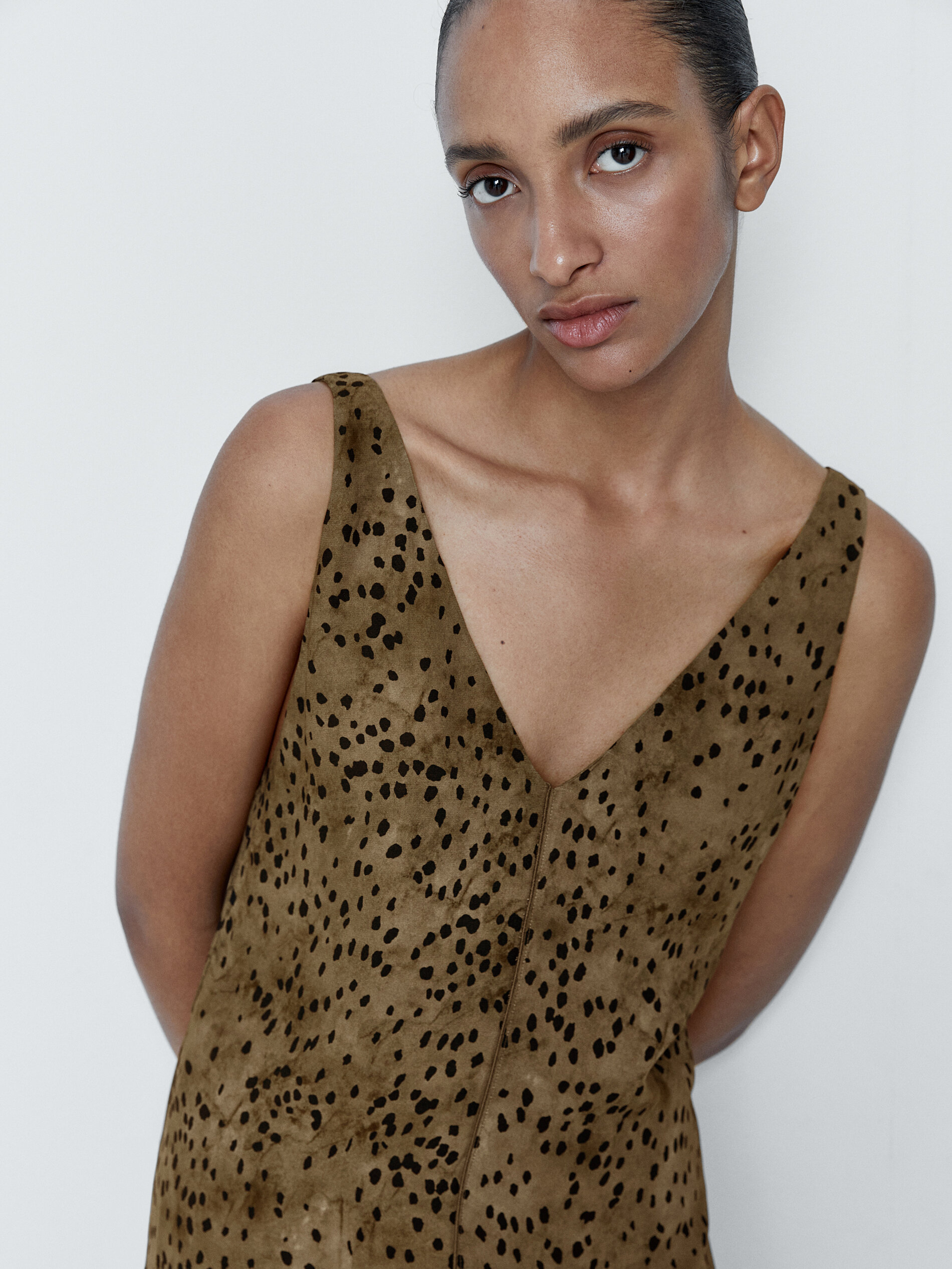 Vestido tirantes estampado manchas - VERDE