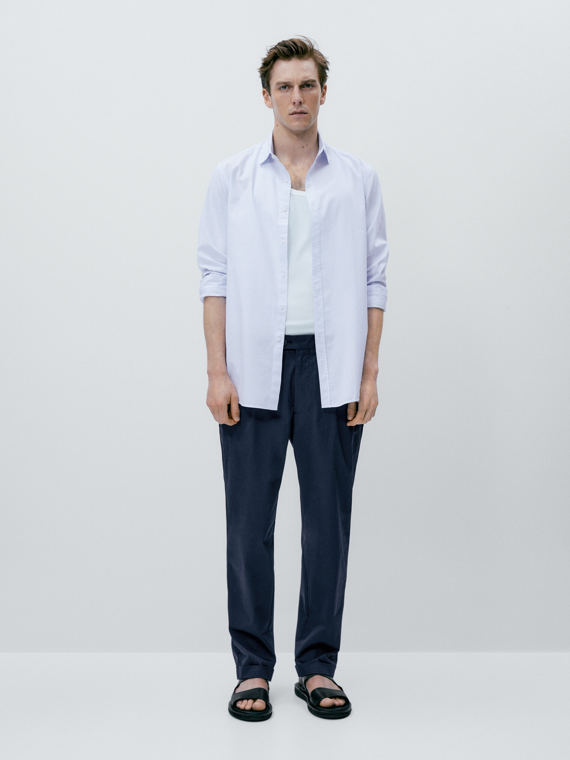 Camisa rayas micro oxford slim fit - CELESTE