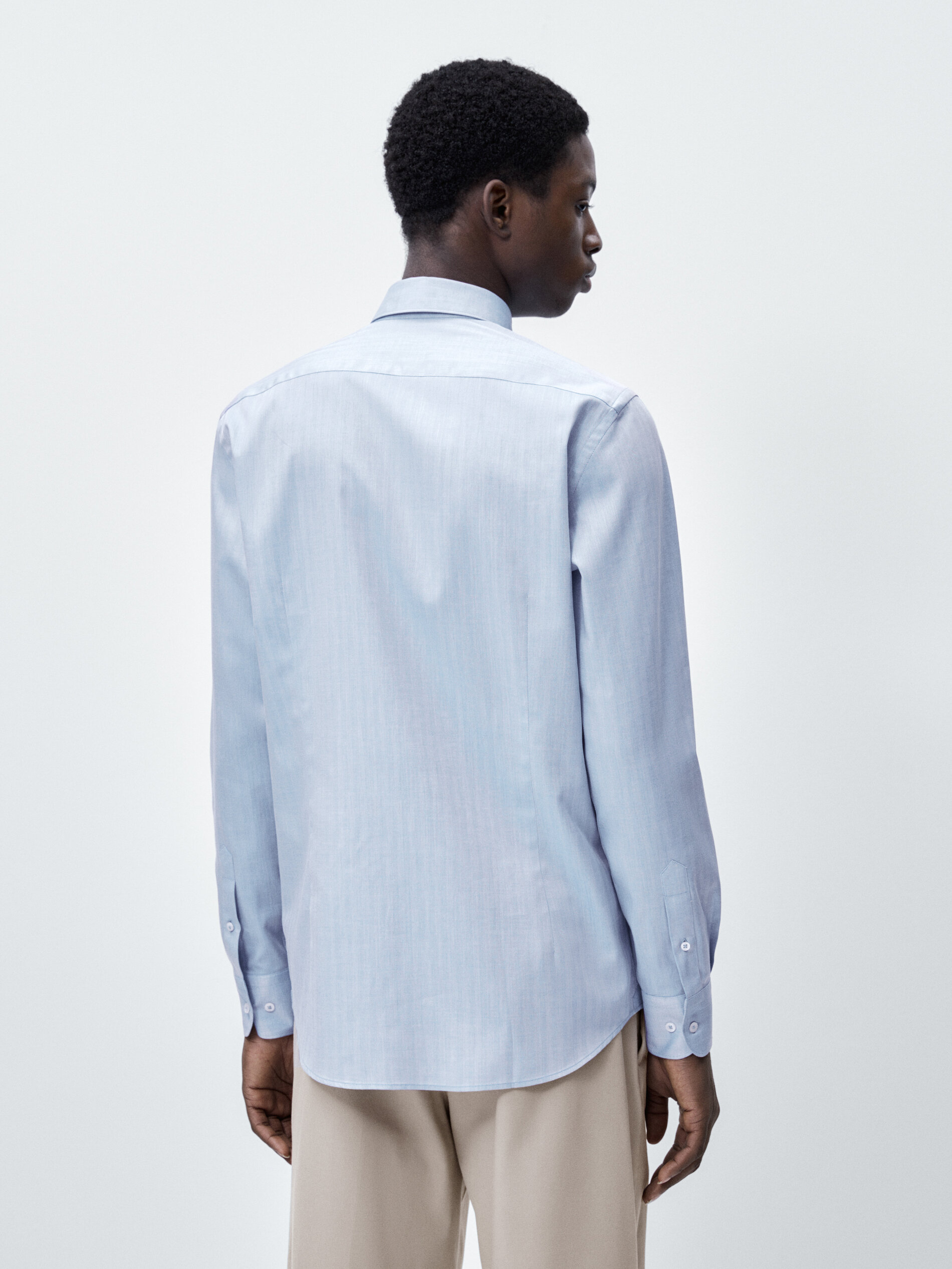 Camisa espiga algodón regular fit - CELESTE