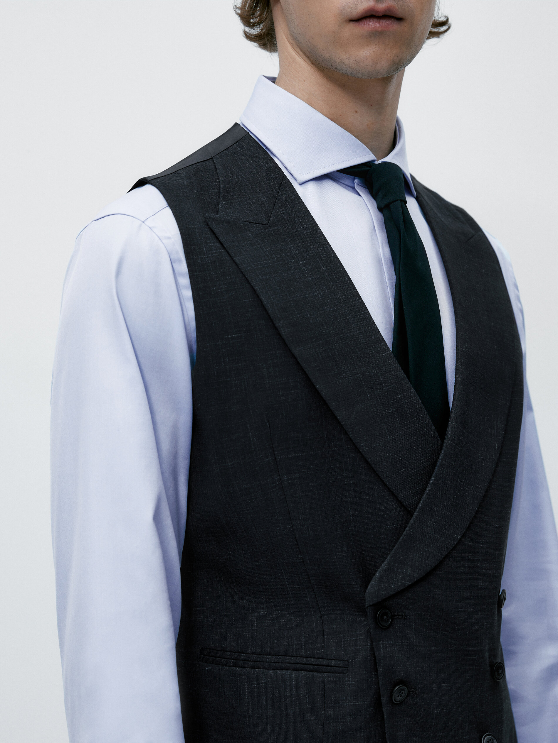 Chaleco traje estructura mezcla lana - AZUL MARINO