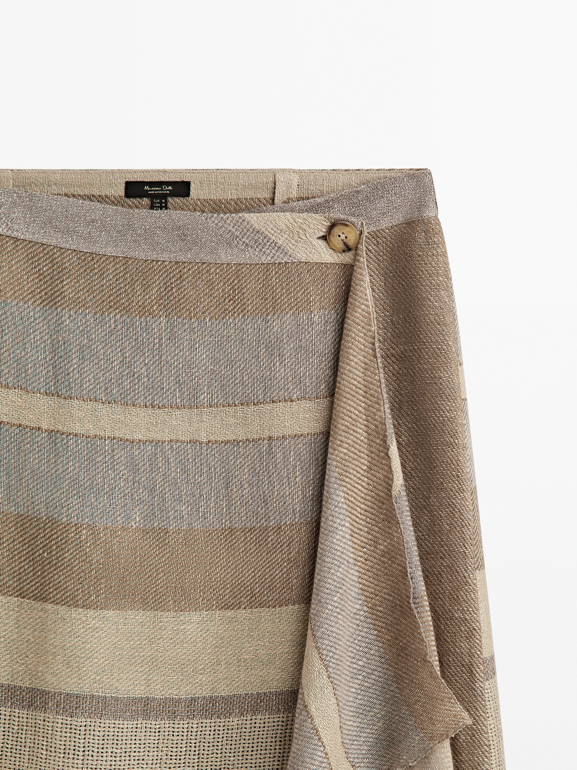 Falda rústica rayas 100% lino - MARRÓN