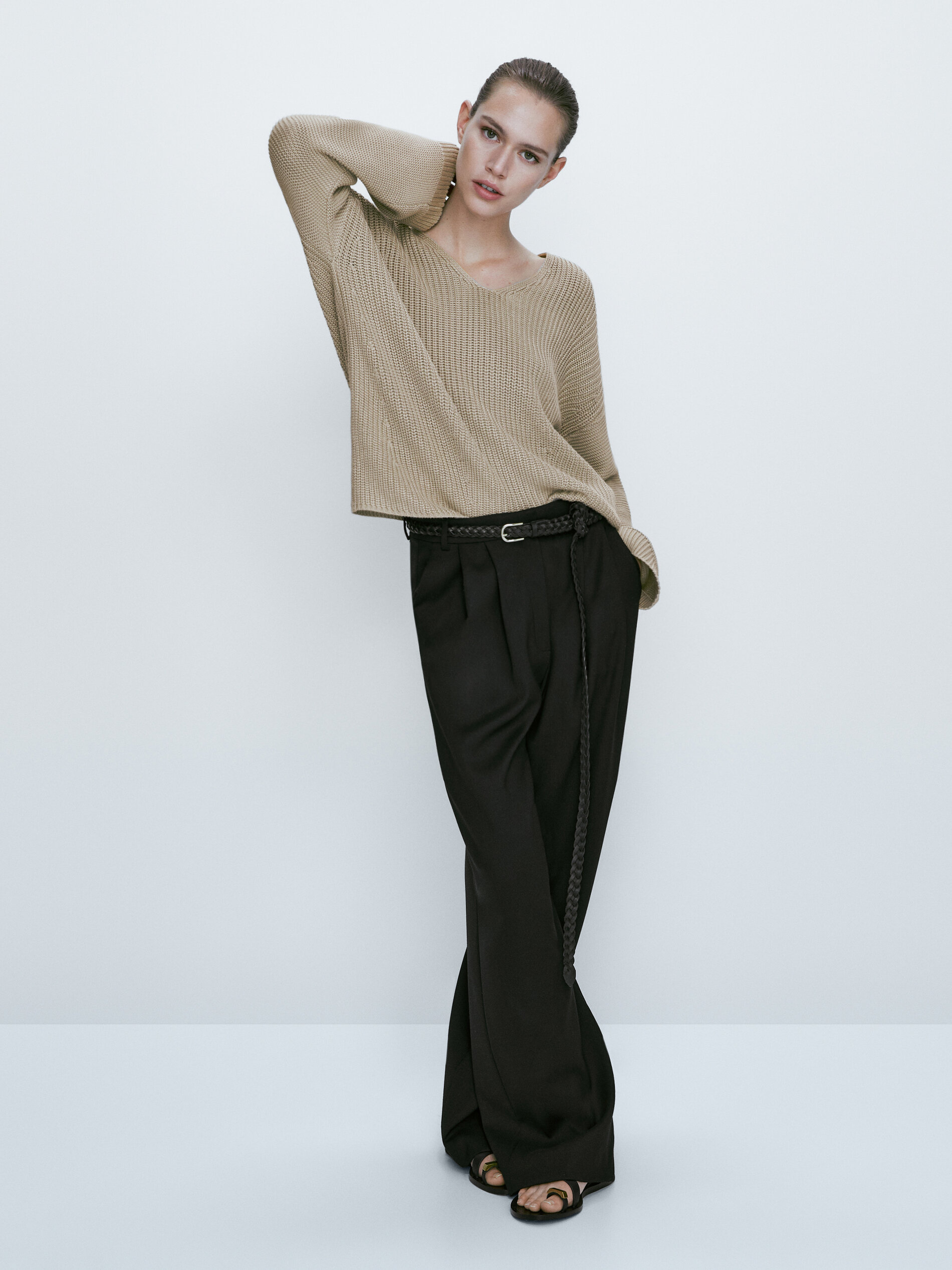 Jersey punto perlado detalle mangas - Piedra