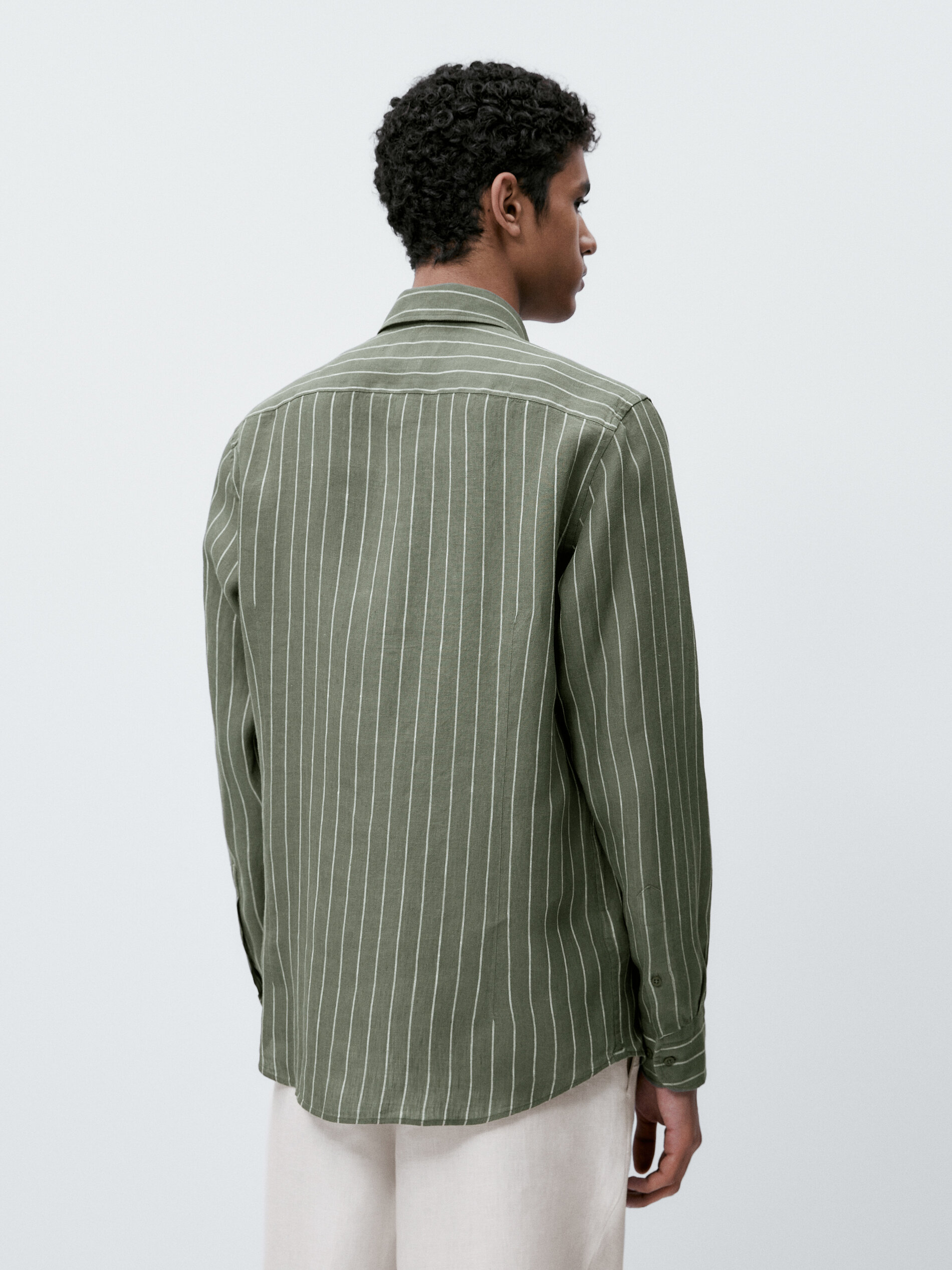 Camisa rayas 100% lino slim fit - VERDE
