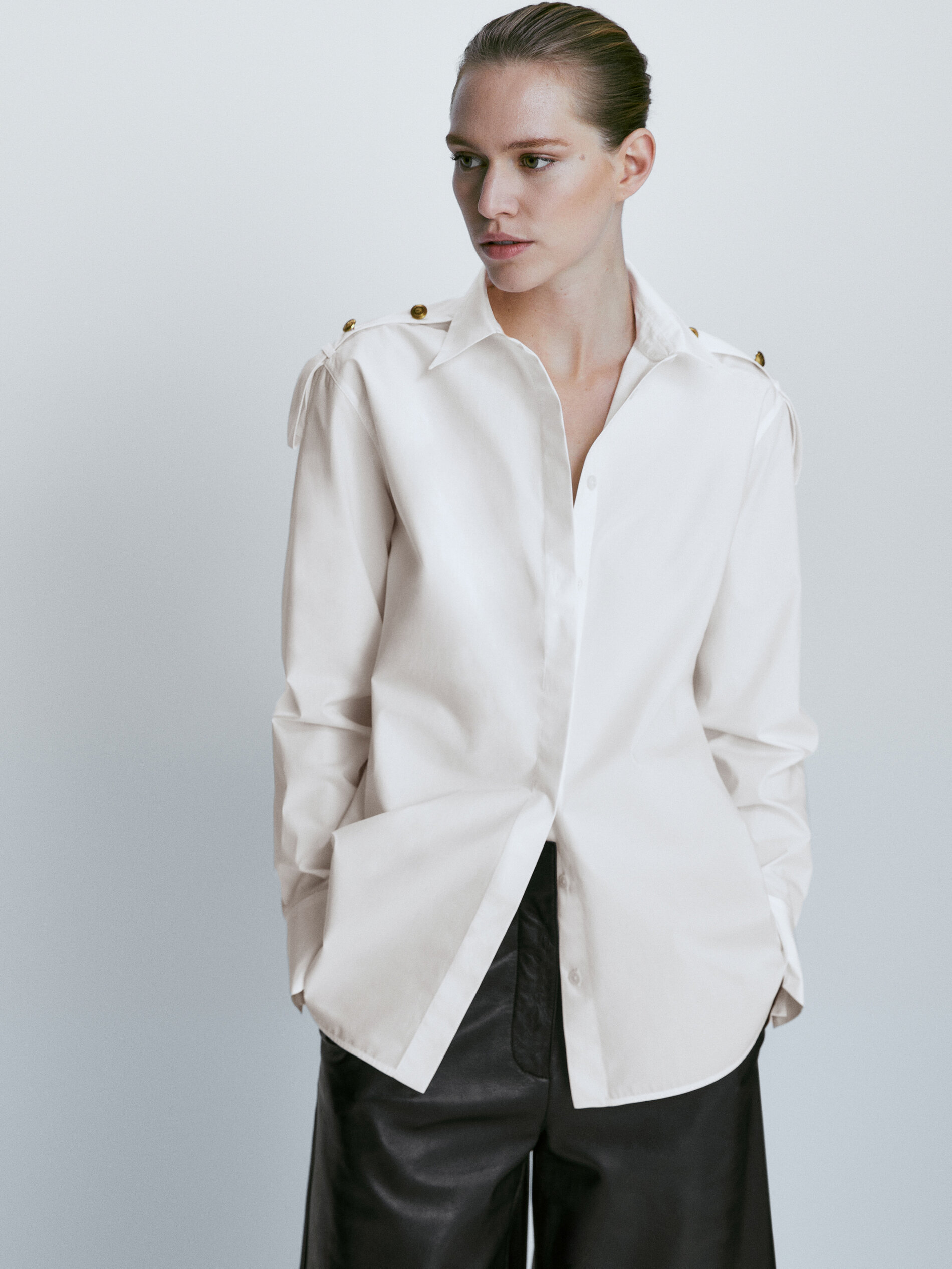 Camisa popelín detalle botones dorados - BLANCO