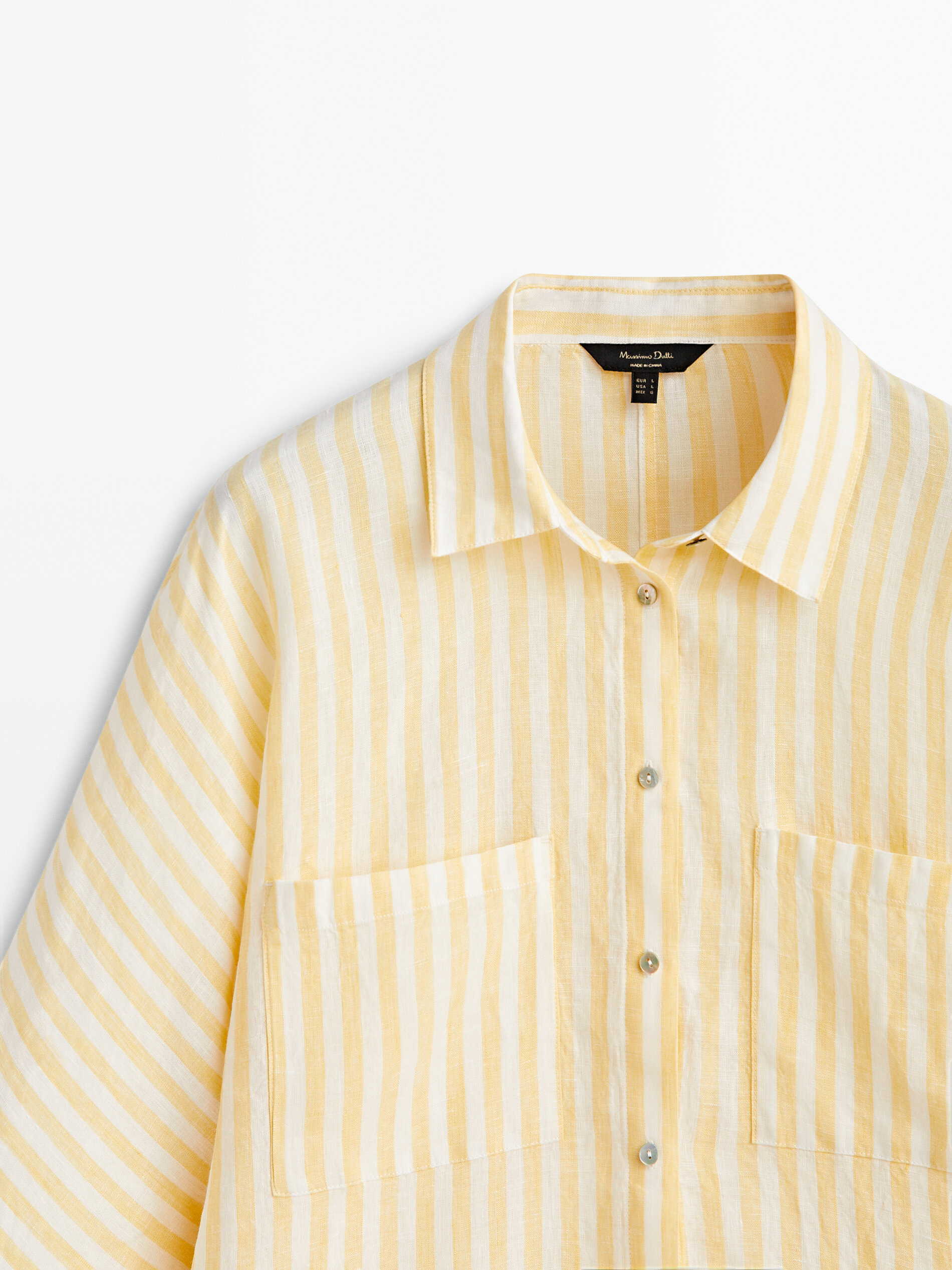 Camisa rayas 100% lino bolsillos - AMARILLO
