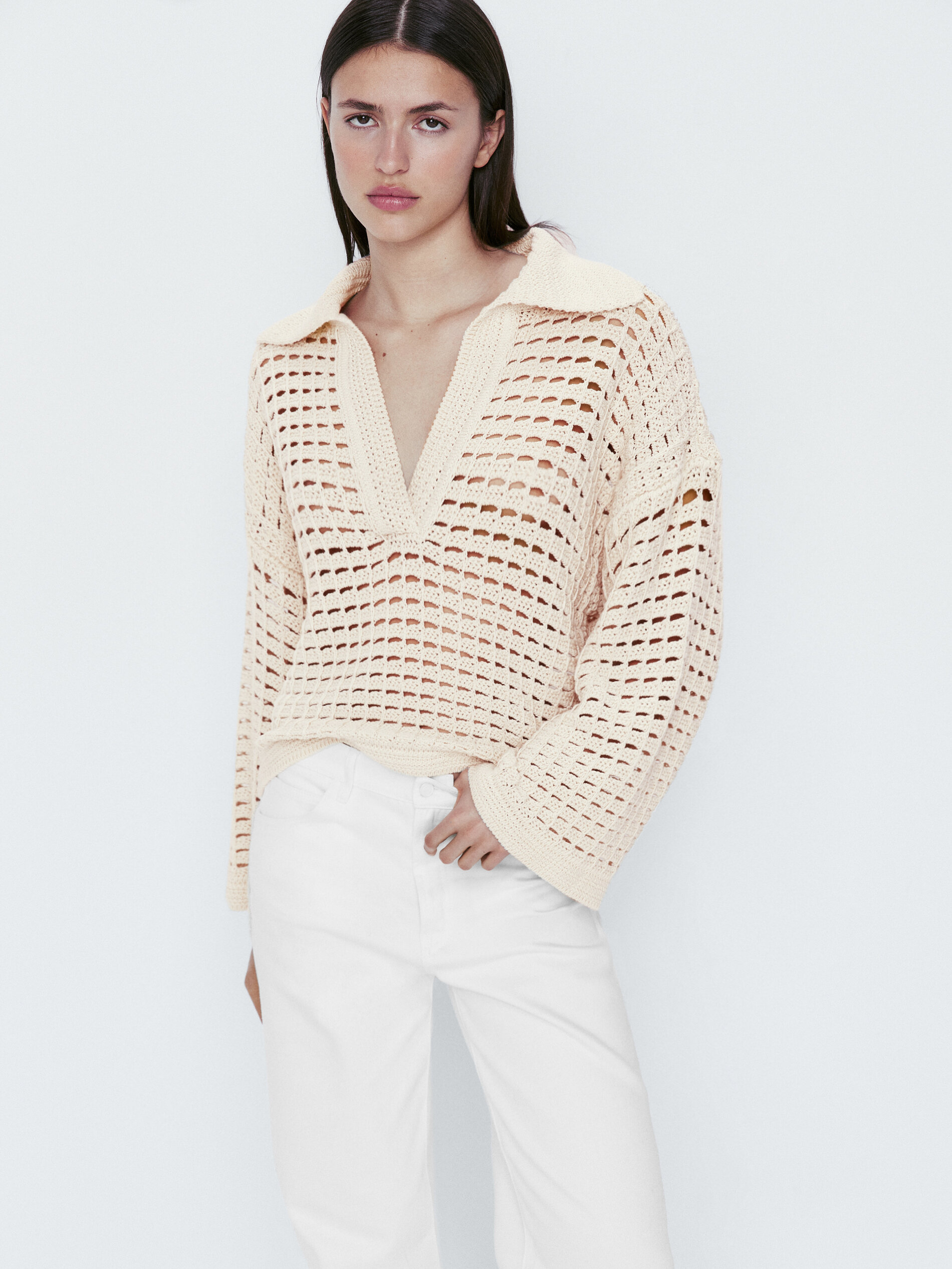 Jersey polo crochet - BEIGE