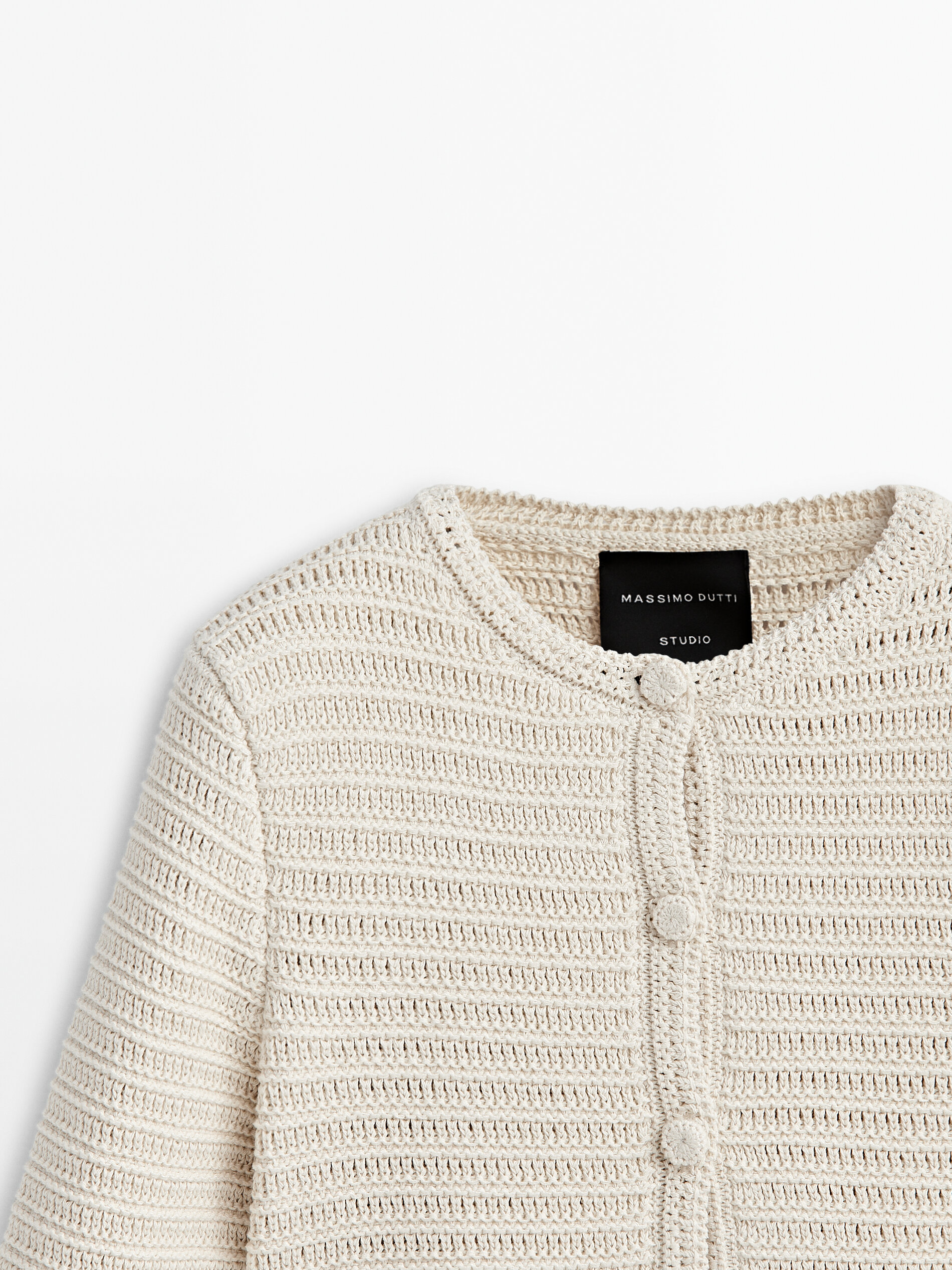 Cárdigan punto crochet flecos -Studio - BEIGE