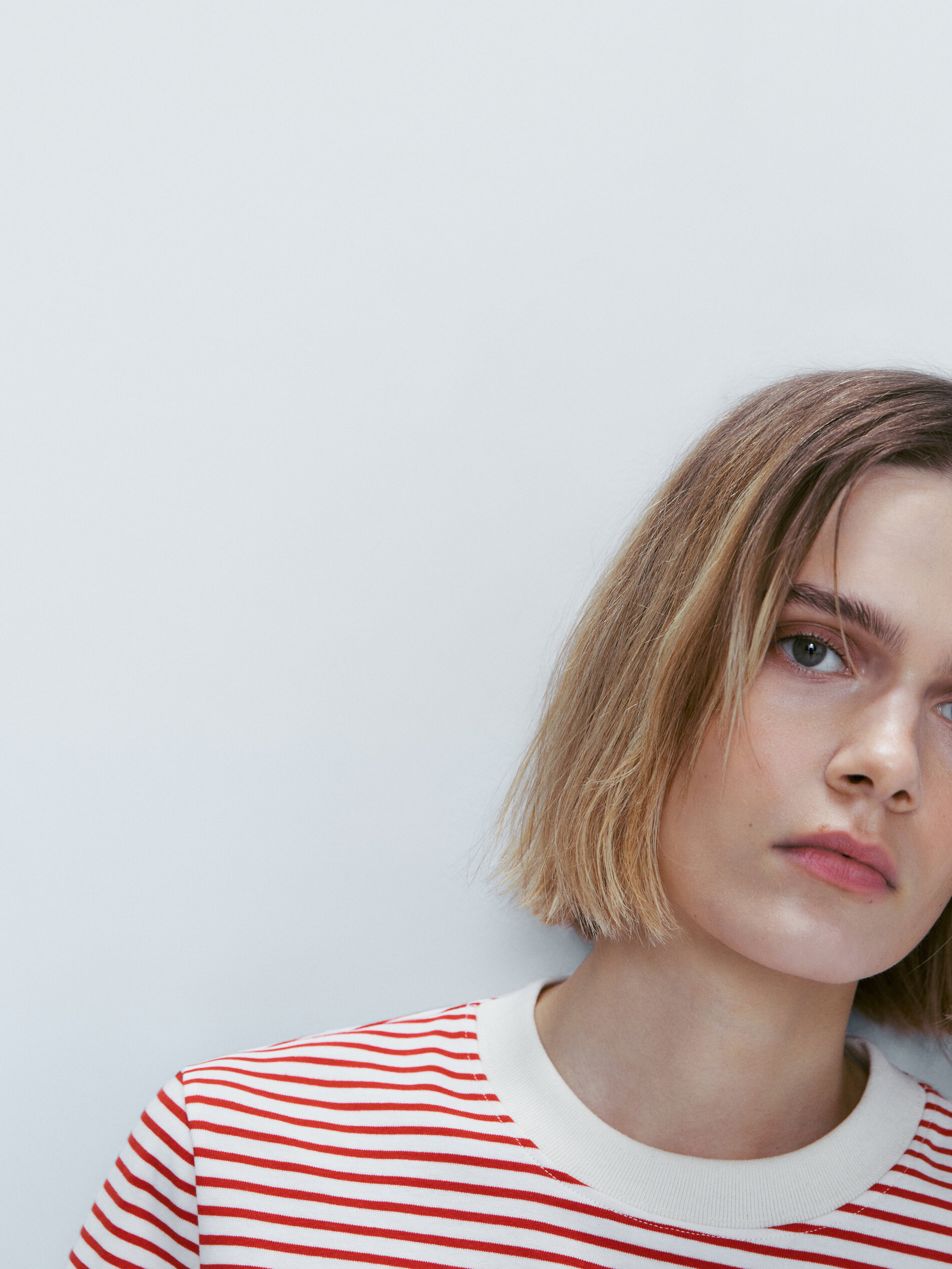 Camiseta rayas cuello contraste algodón - ROJO