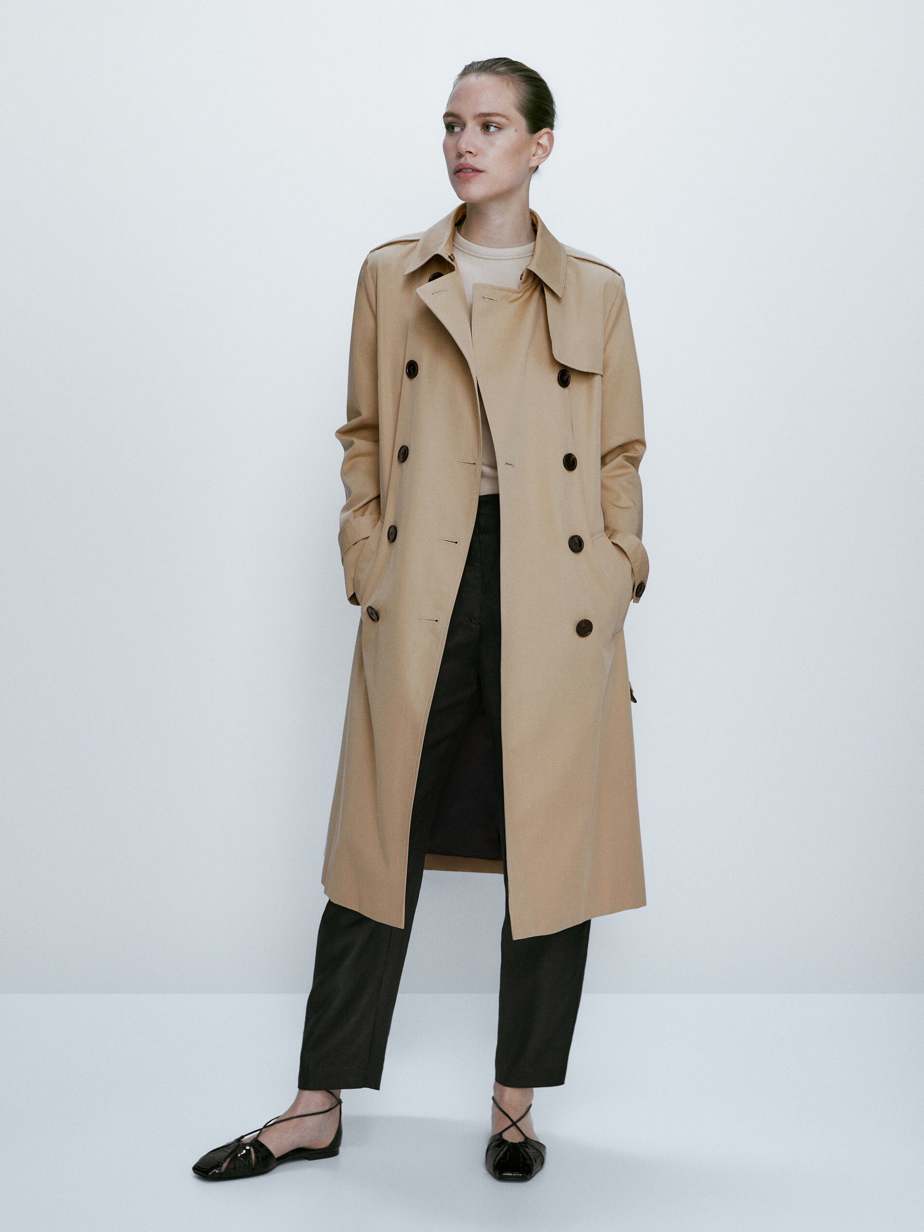 Gabardina con cinturón - CAMEL